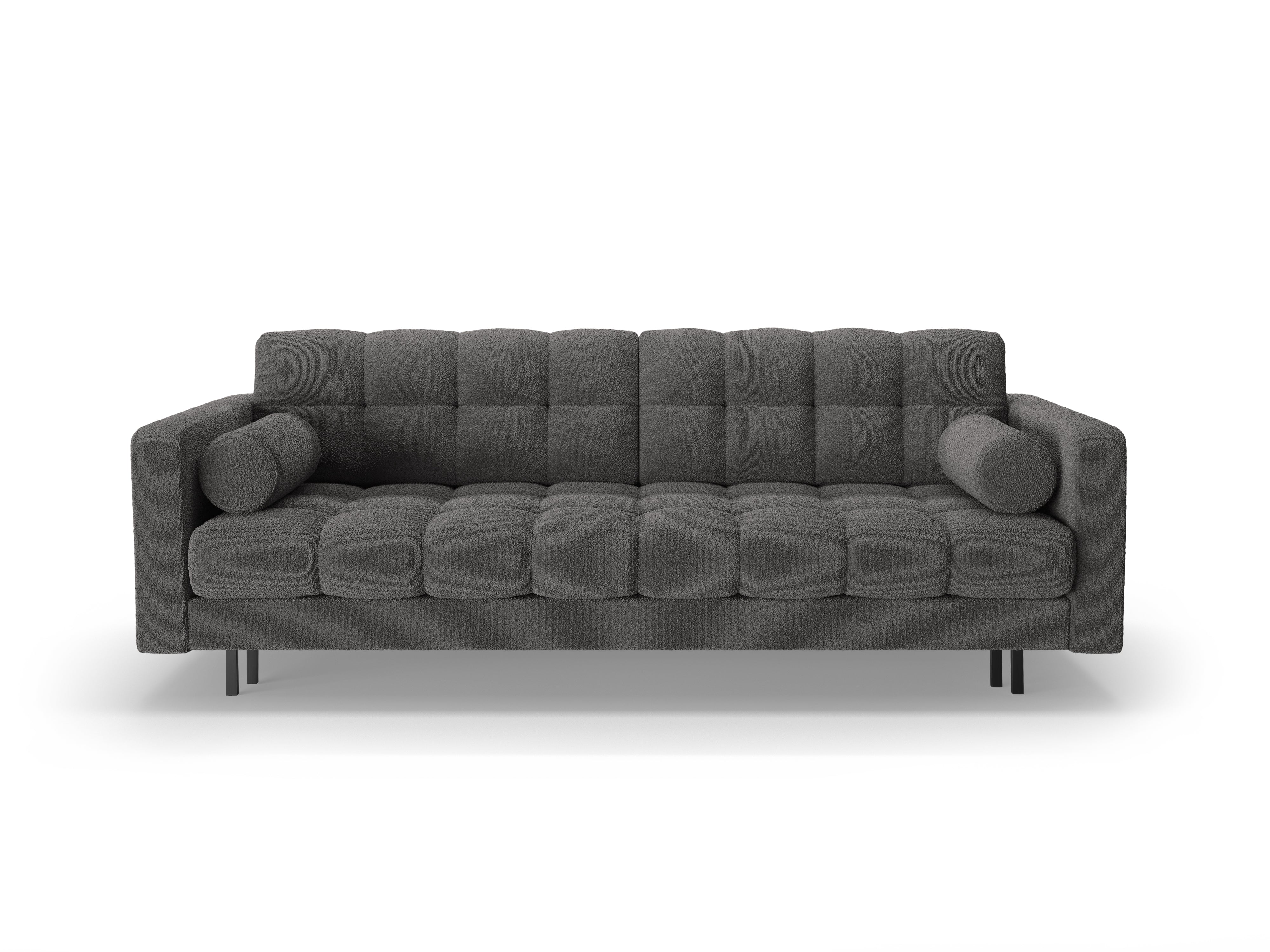 3-Sitzer-Sofa mit Schlaffunktion BALI dunkelgraues Bouclé mit schwarzem Untergestell