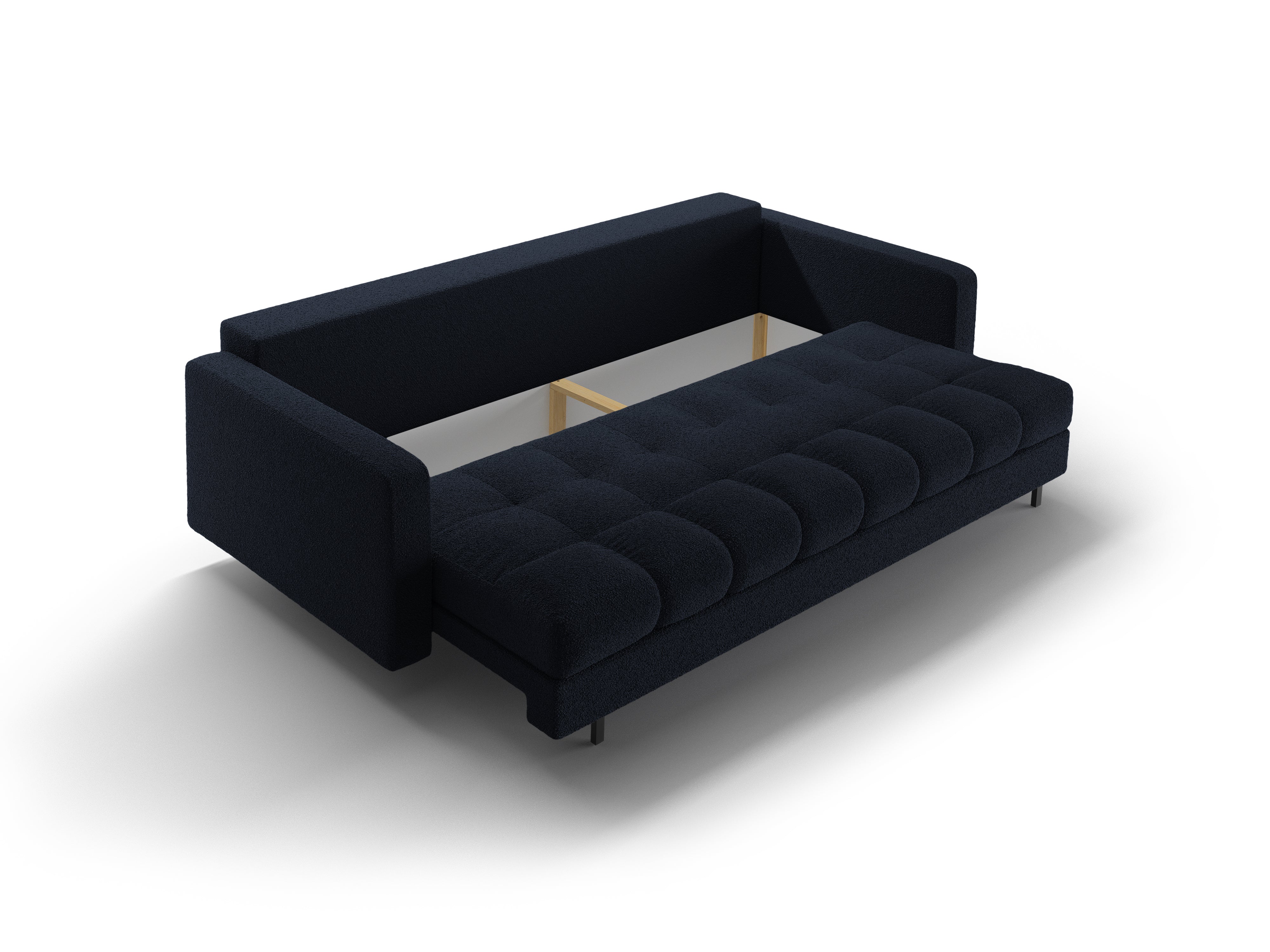 BALI 3-Sitzer Sofa mit Schlaffunktion, dunkelblaues Bouclé mit schwarzem Untergestell