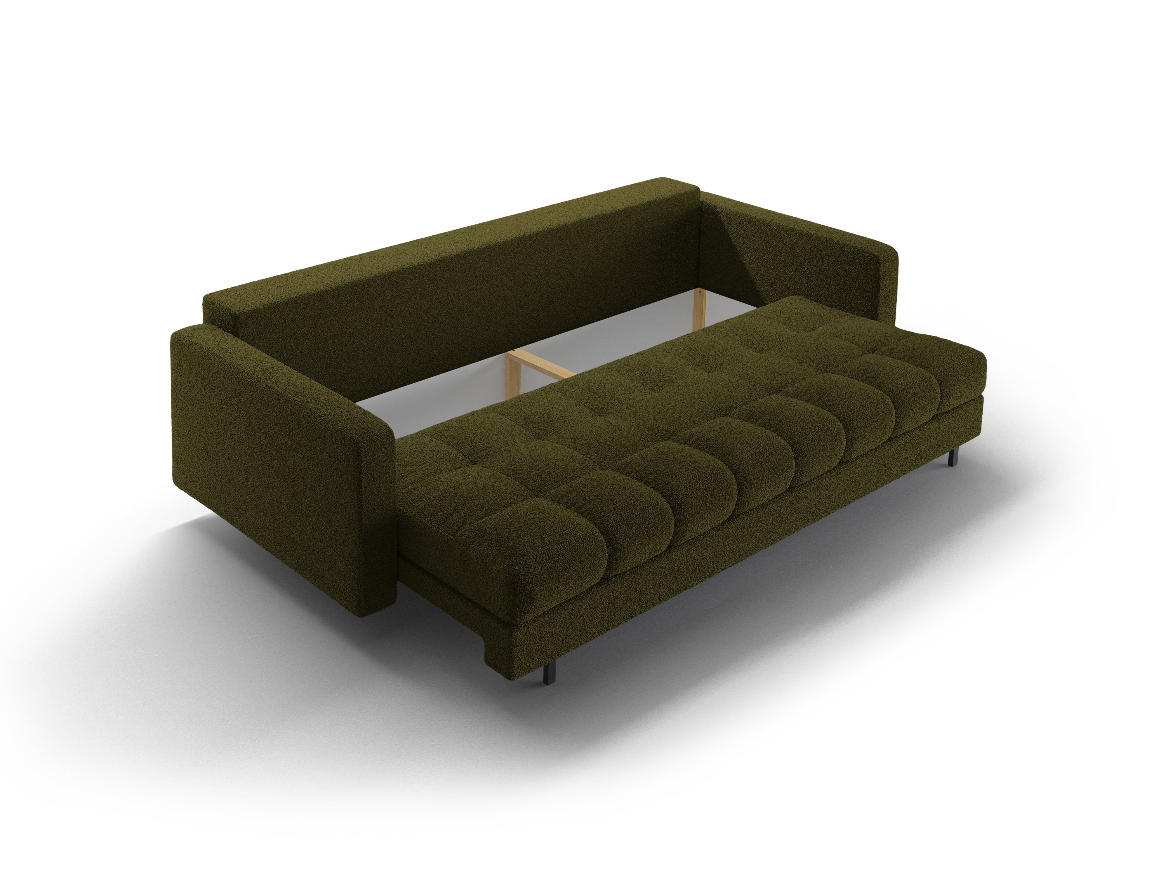 3-Sitzer Sofa mit Schlaffunktion BALI oliv Bouclé mit schwarzem Untergestell