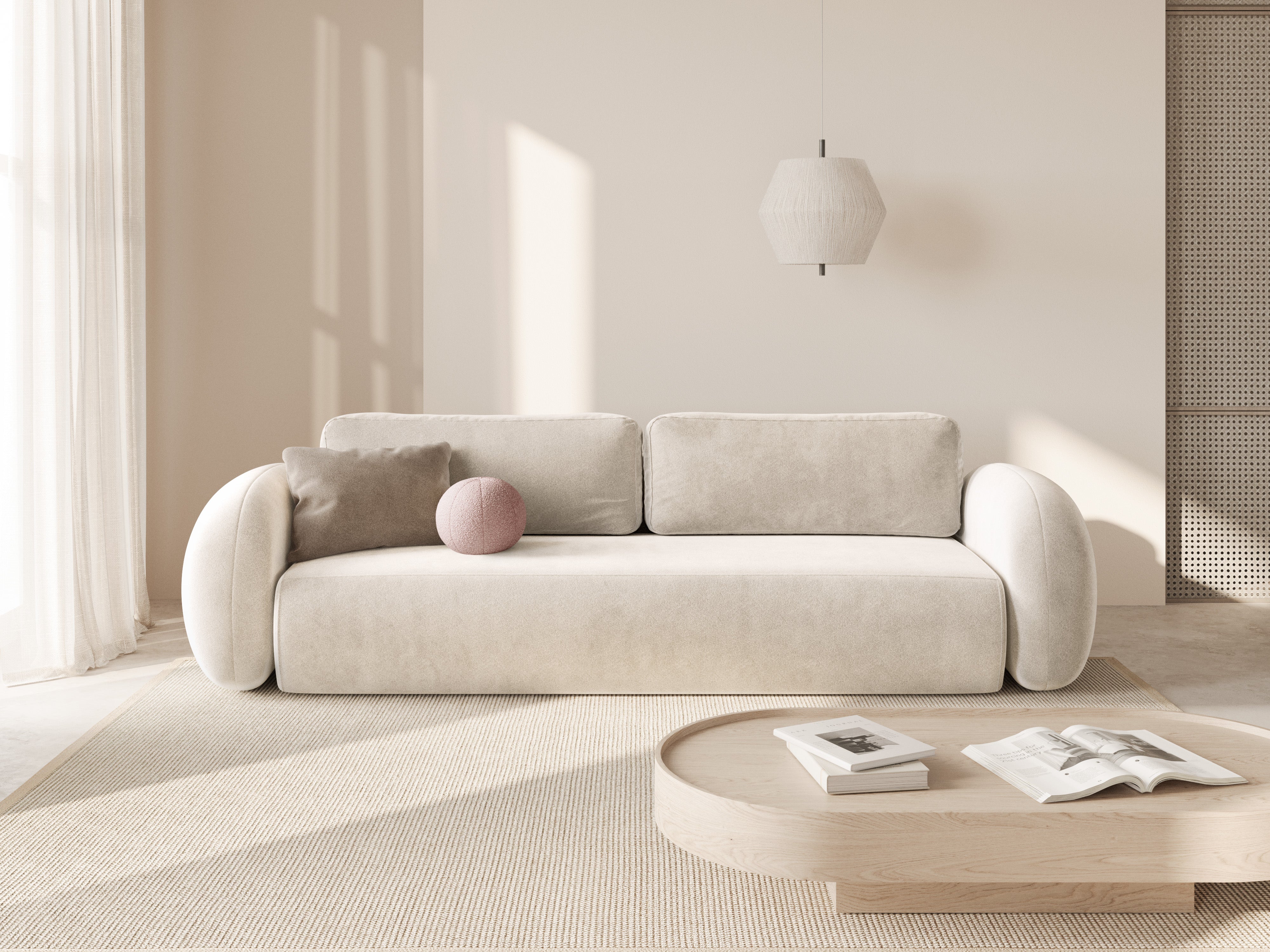 Velvet sofa with sleeping function for 3 people TONALE cream