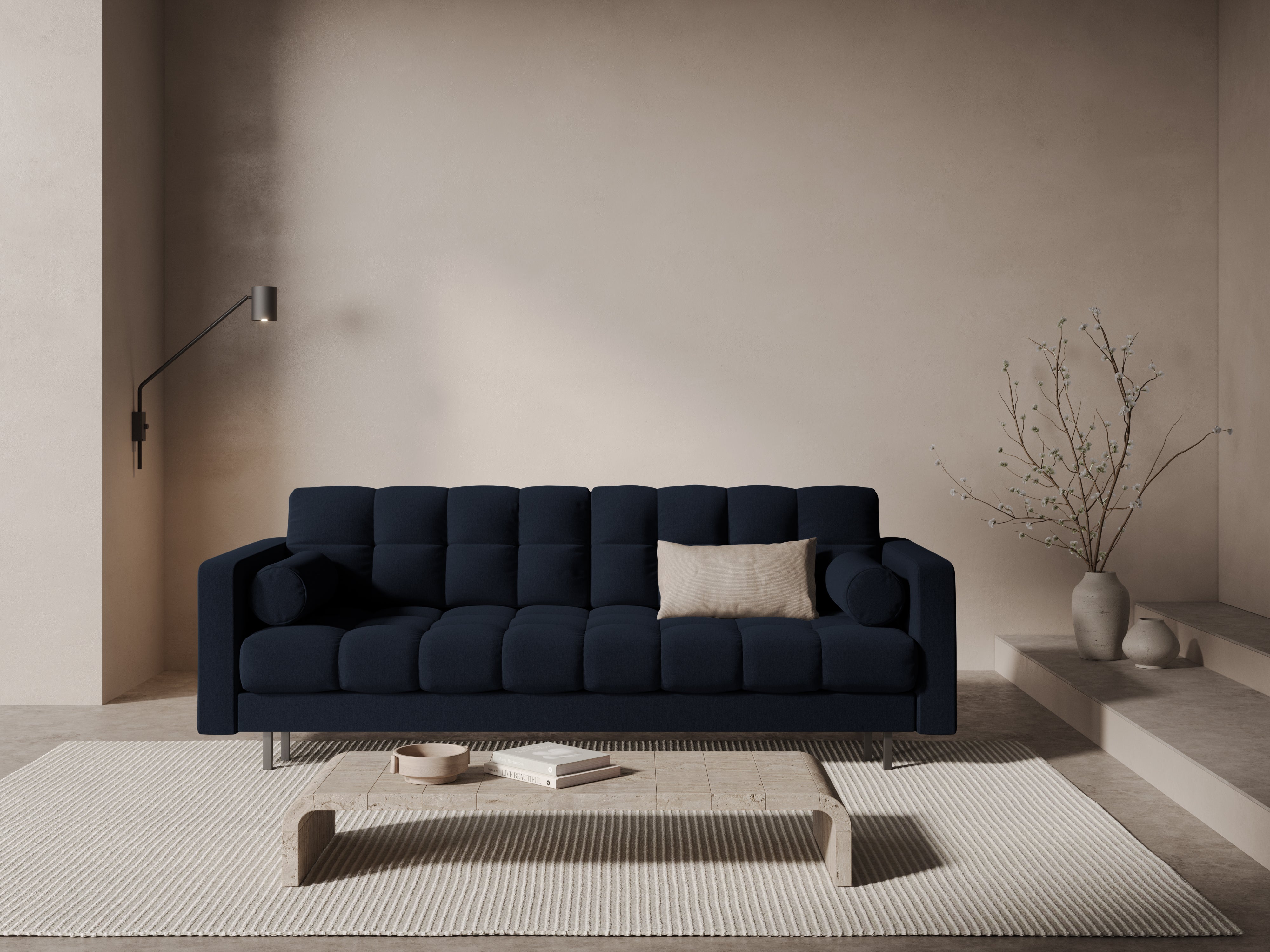 3-Sitzer Sofa mit Schlaffunktion BALI dunkelblau mit schwarzem Fuß