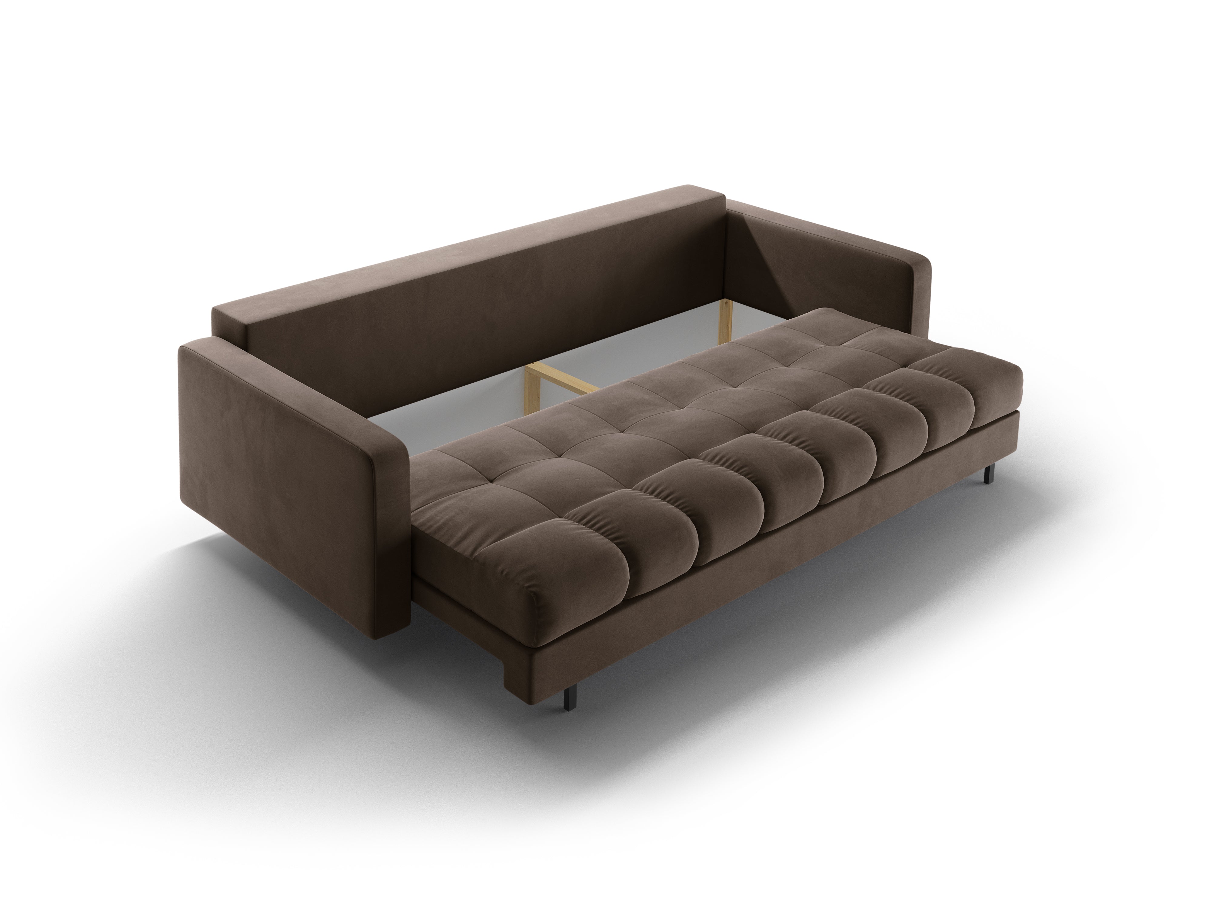 Samtsofa 3-Sitzer mit Schlaffunktion BALI schokolade mit schwarzem Fuß
