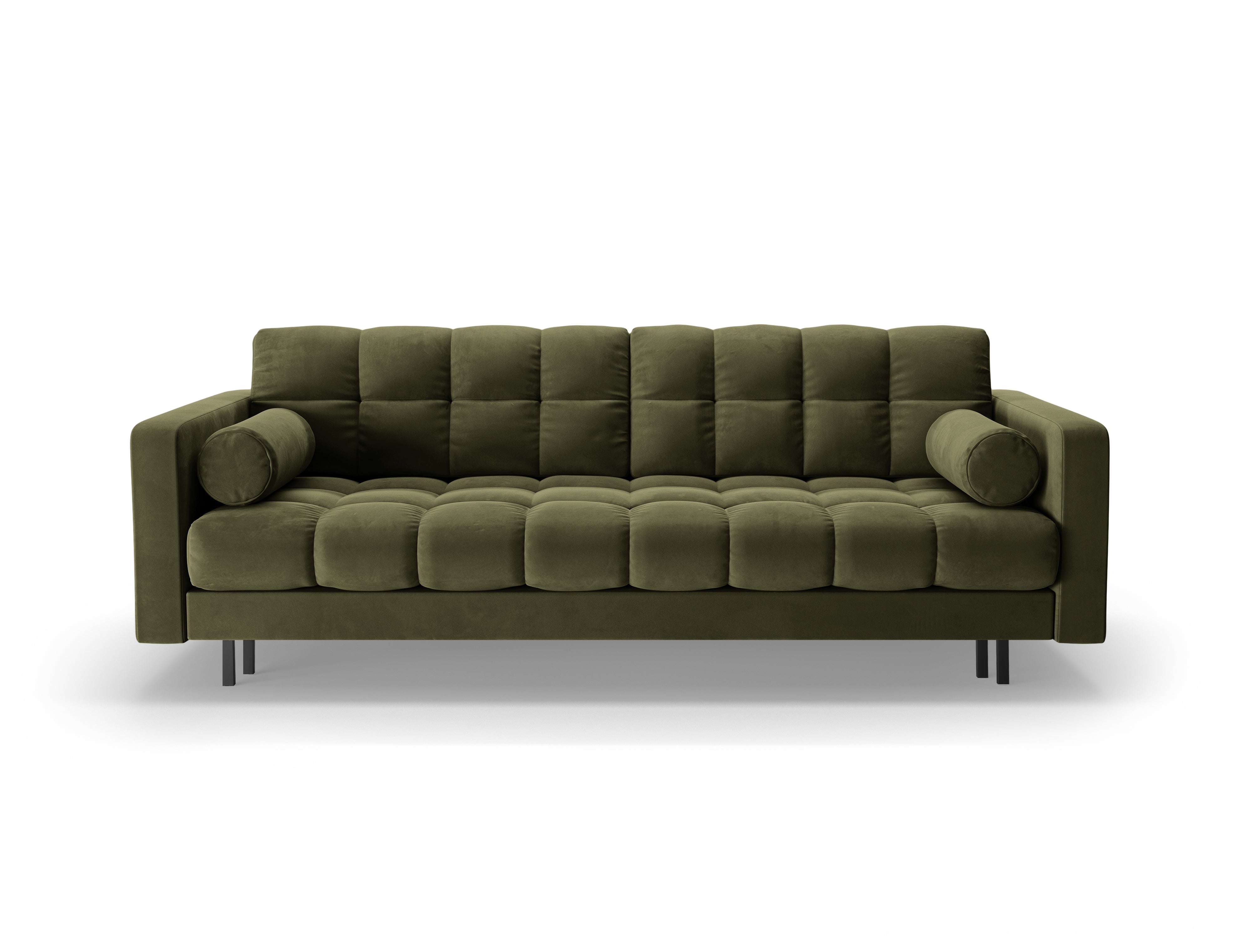 Samt 3-Sitzer Sofa mit Schlaffunktion BALI grün mit schwarzem Gestell