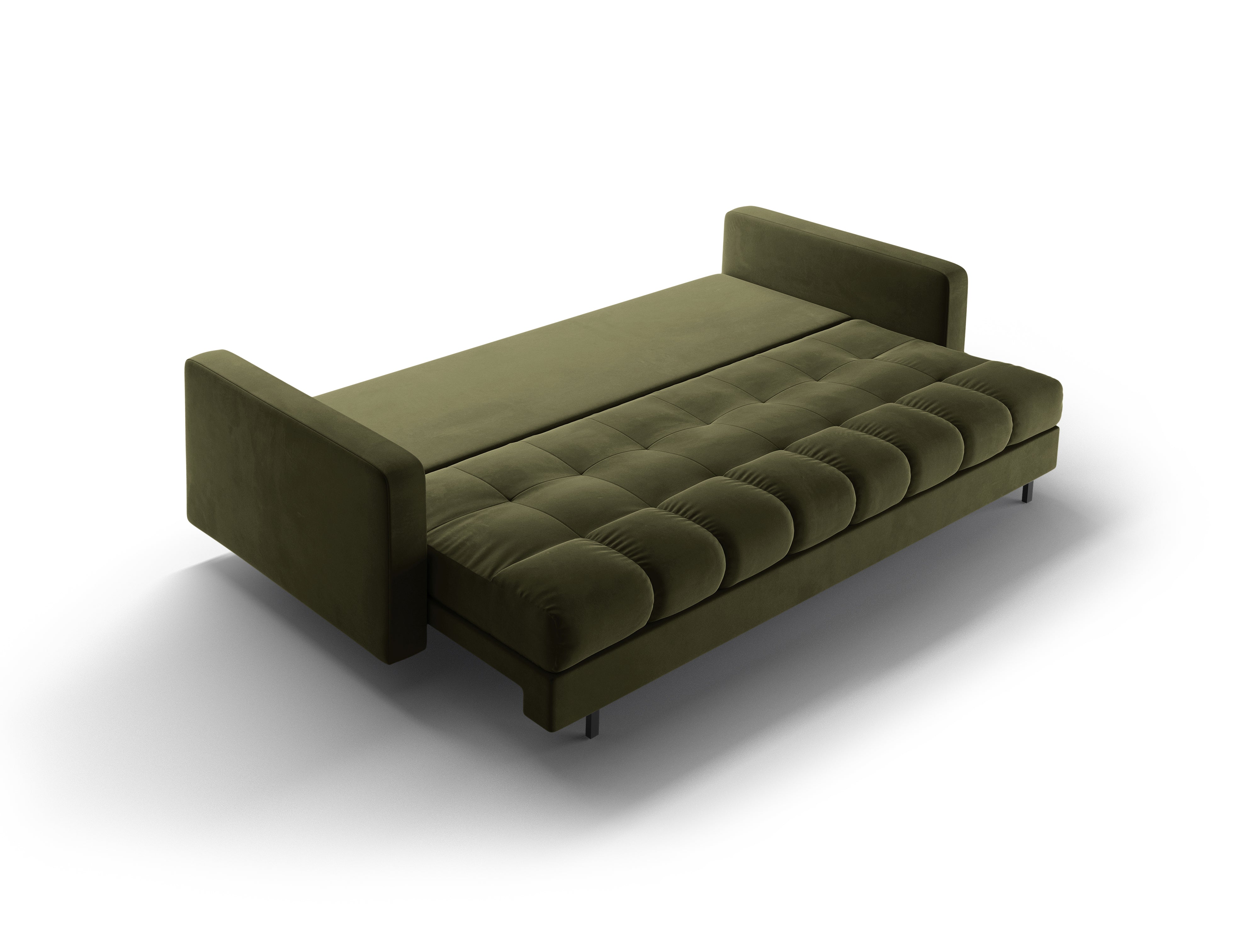 Samt 3-Sitzer Sofa mit Schlaffunktion BALI grün mit schwarzem Gestell