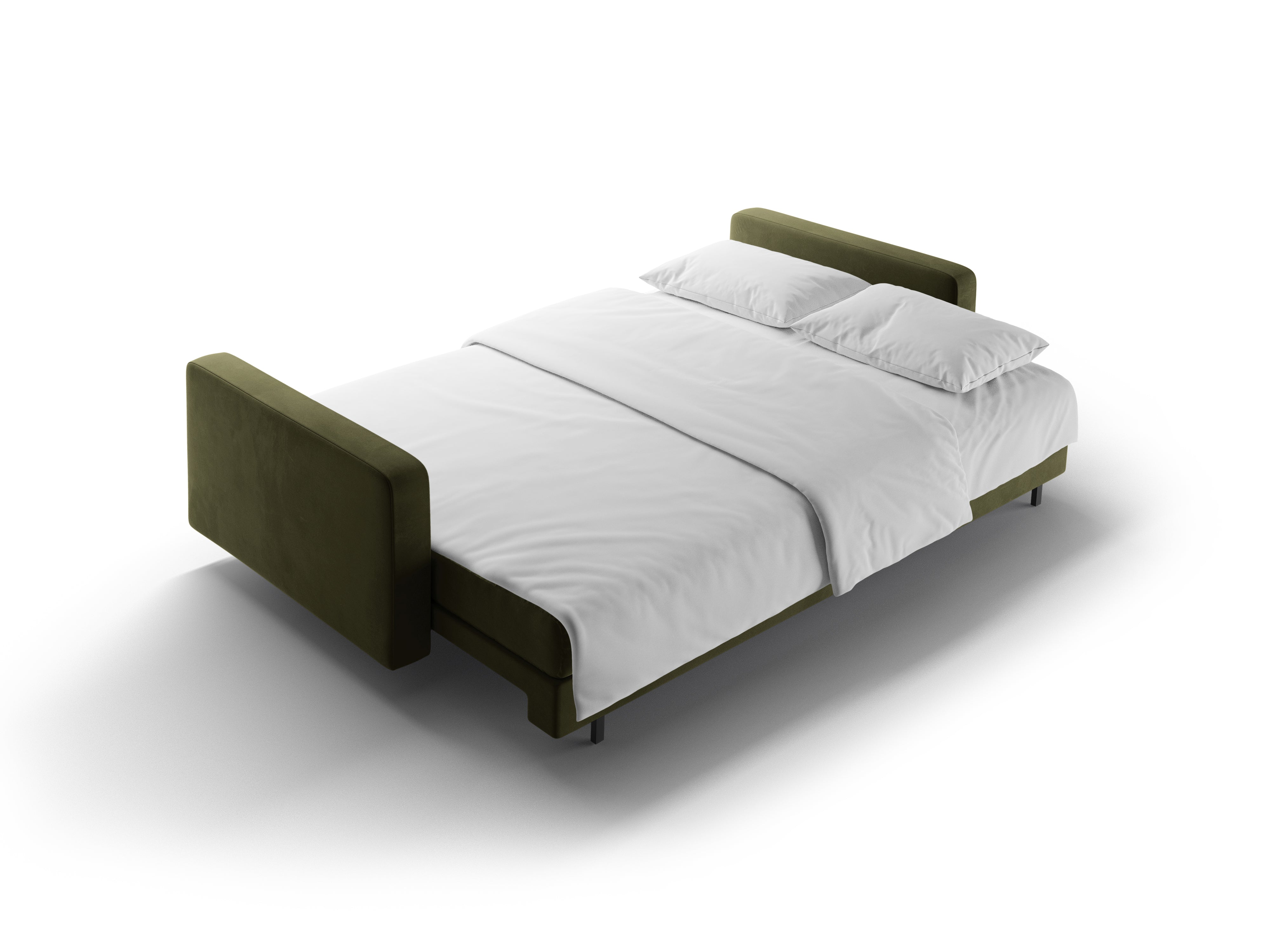 Samt 3-Sitzer Sofa mit Schlaffunktion BALI grün mit schwarzem Gestell