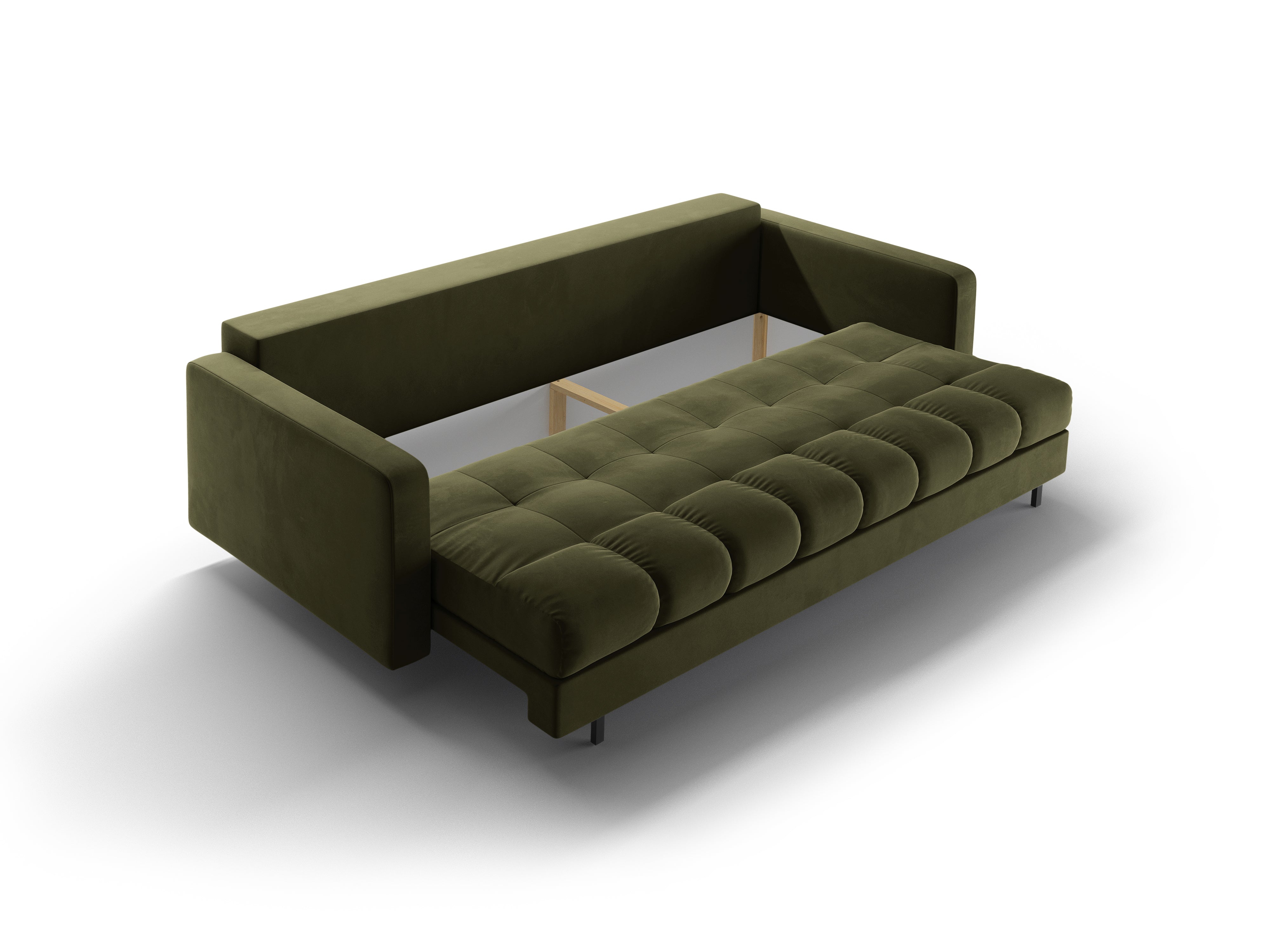 Samt 3-Sitzer Sofa mit Schlaffunktion BALI grün mit schwarzem Gestell