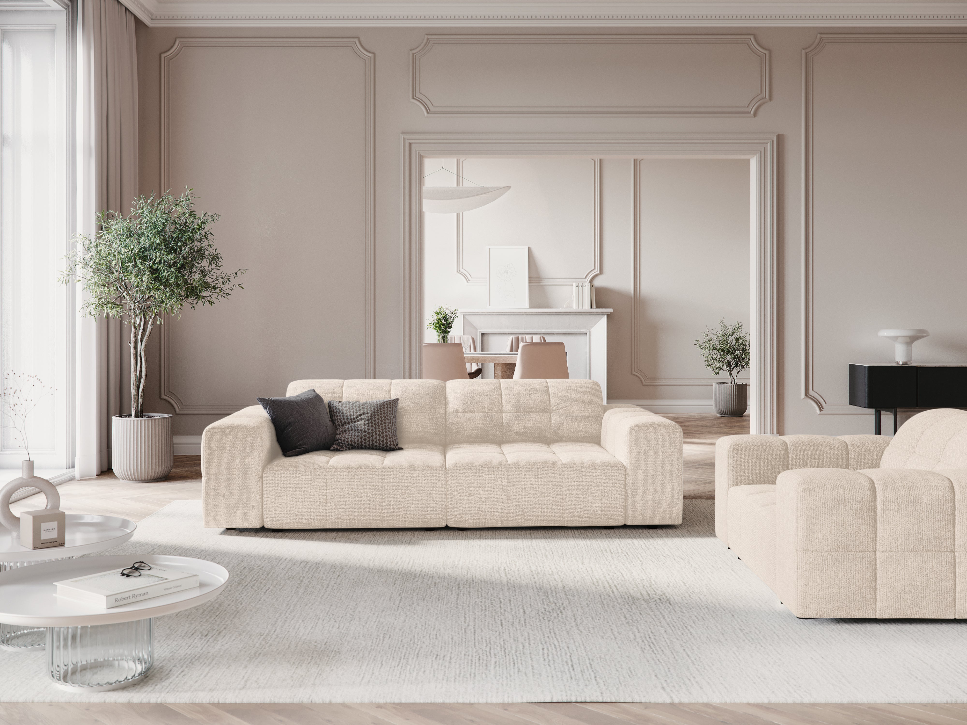 Sofa 3-osobowa CHICAGO jasnobeżowy szenil do salonu