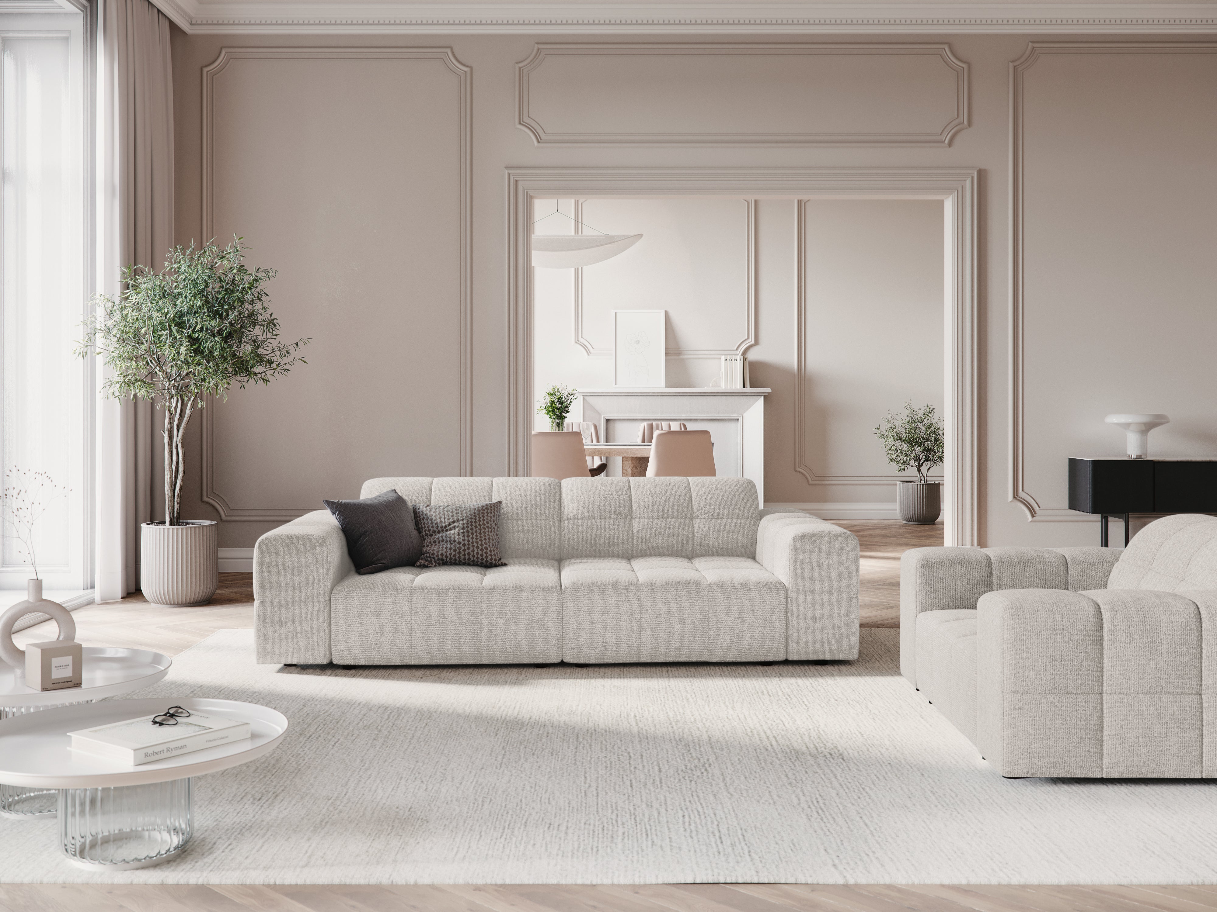 Sofa 3-osobowa CHICAGO jasnoszary szenil do salonu
