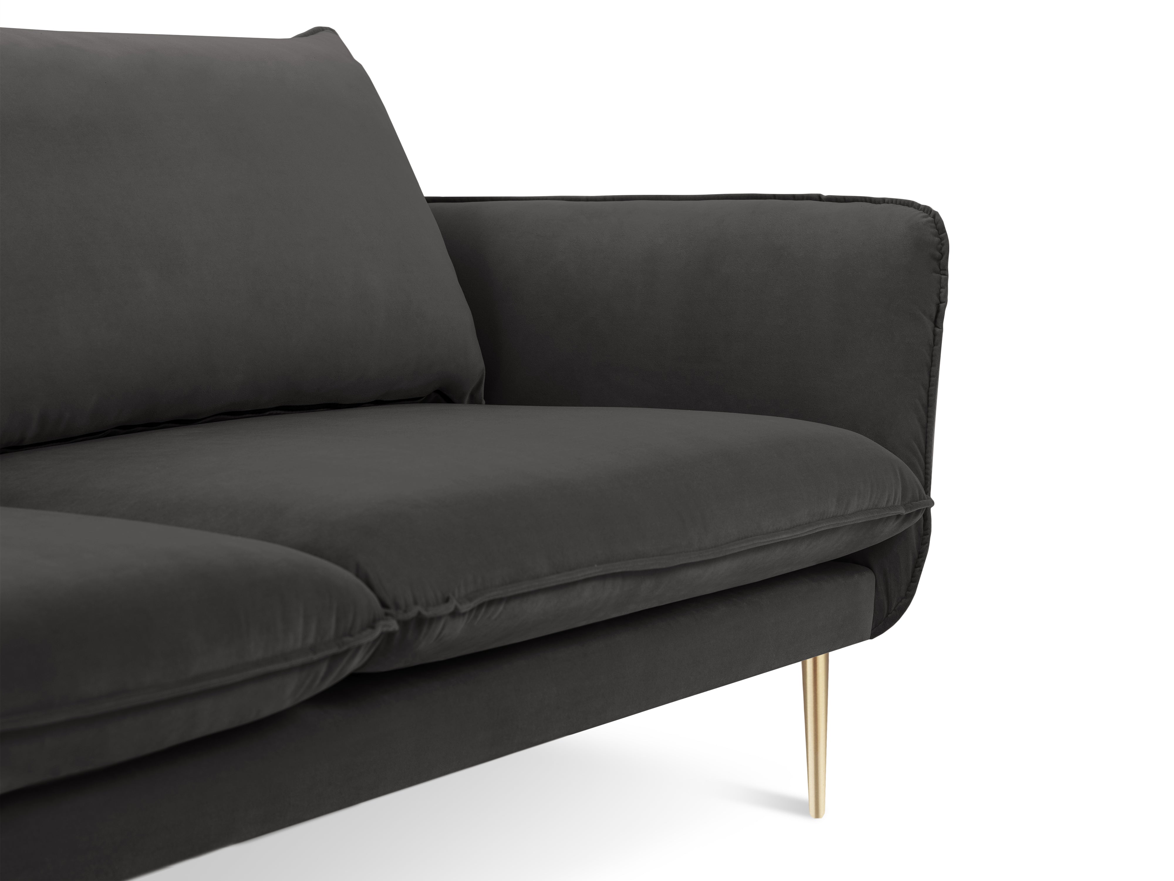 Panoramic Velvet Sofa for 6 People VIENNA Dark Gray with Gold Base