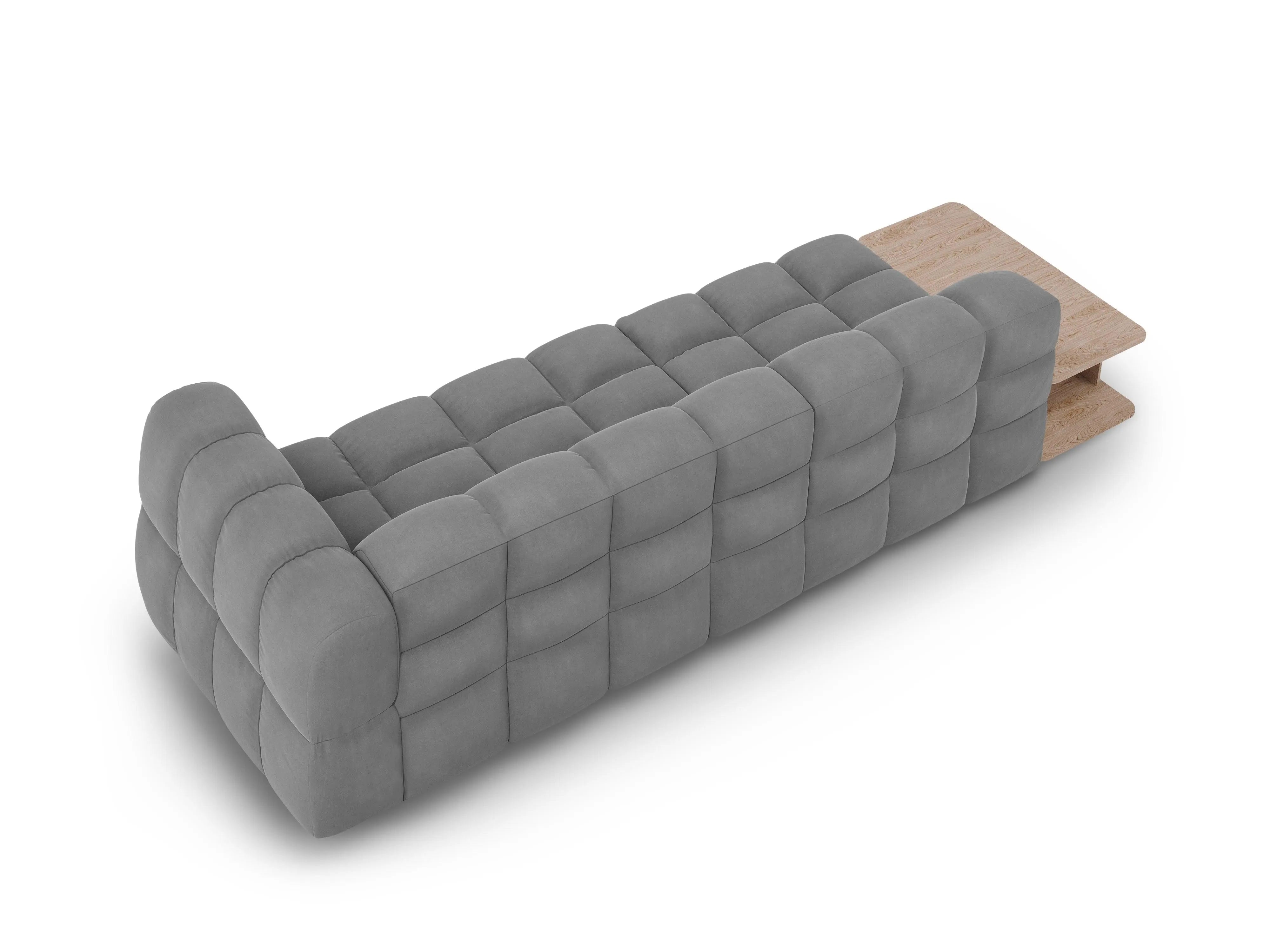 Sofa aksamitna lewostronna 4-osobowa otwarta ze stolikiem SKY jasnoszary – Cosmopolitan Design