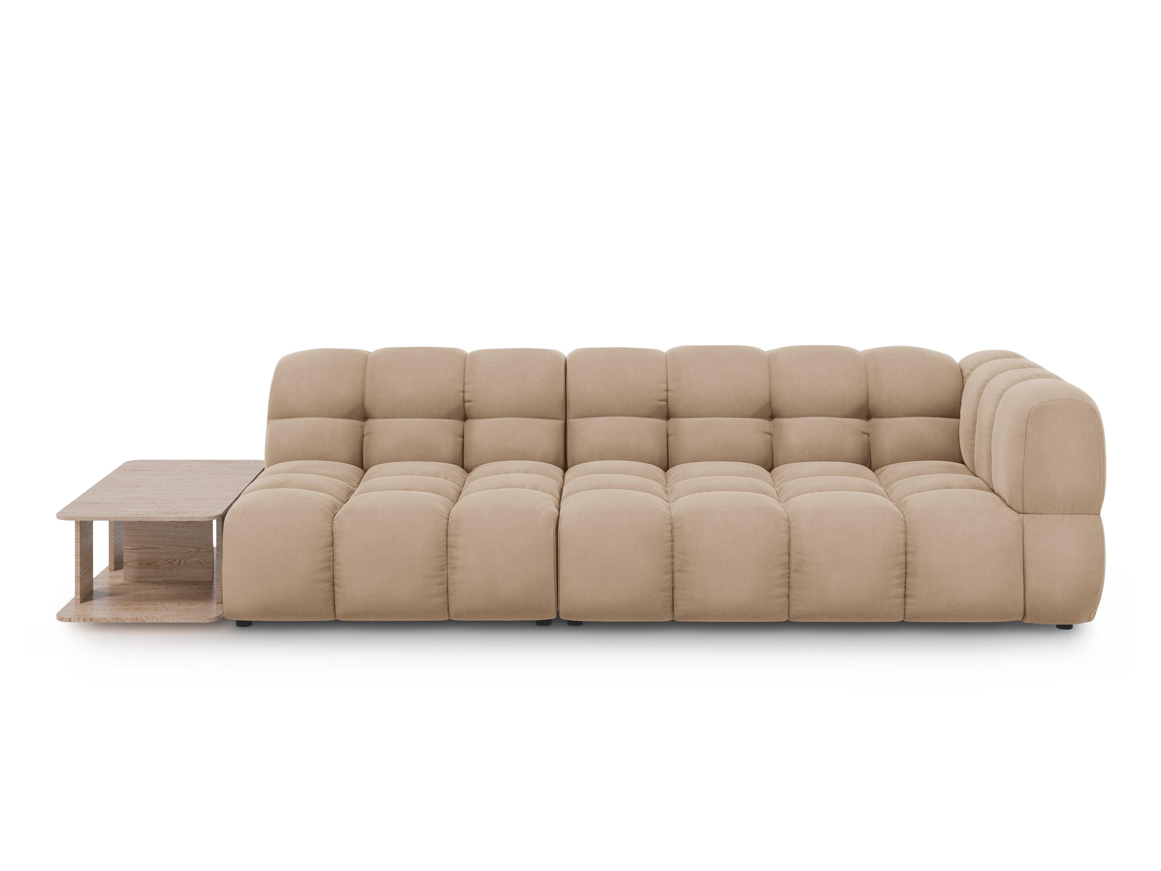 Sofa aksamitna lewostronna 4-osobowa otwarta ze stolikiem SKY piaskowy Cosmopolitan Design Eye on Design