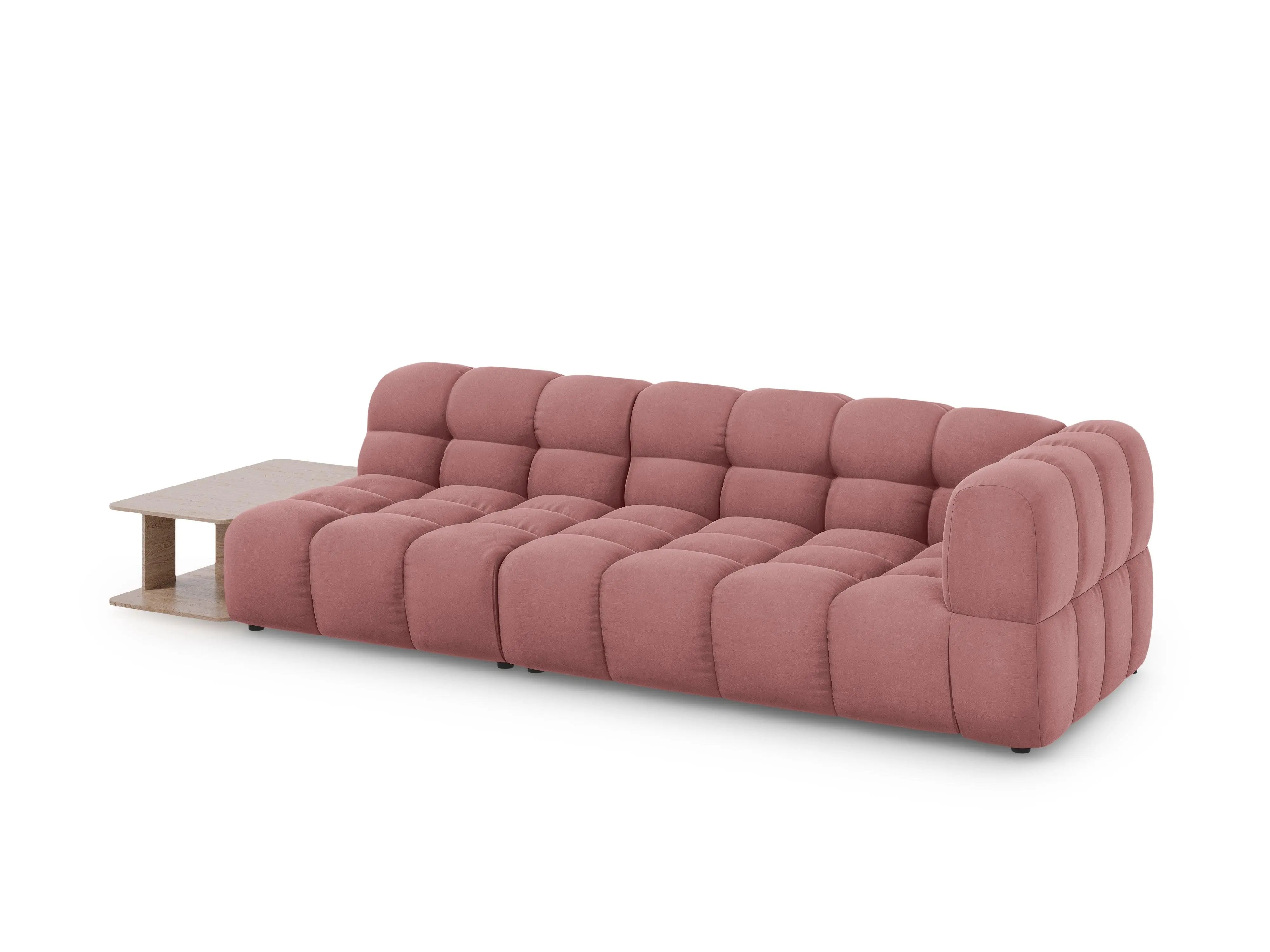 Sofa aksamitna lewostronna 4-osobowa otwarta ze stolikiem SKY łososiowy – Cosmopolitan Design