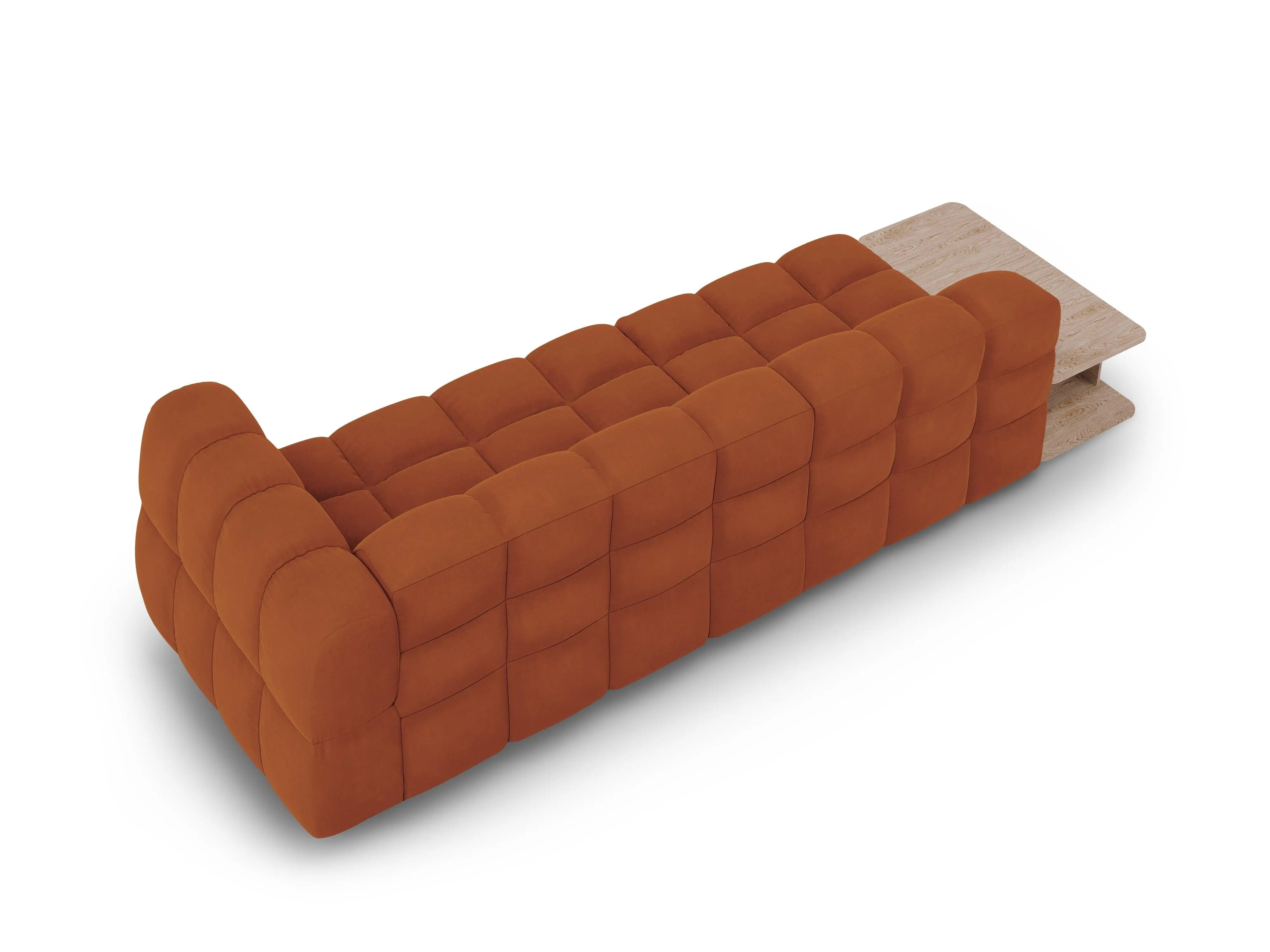 Sofa aksamitna lewostronna 4-osobowa otwarta ze stolikiem SKY terracotta – Cosmopolitan Design