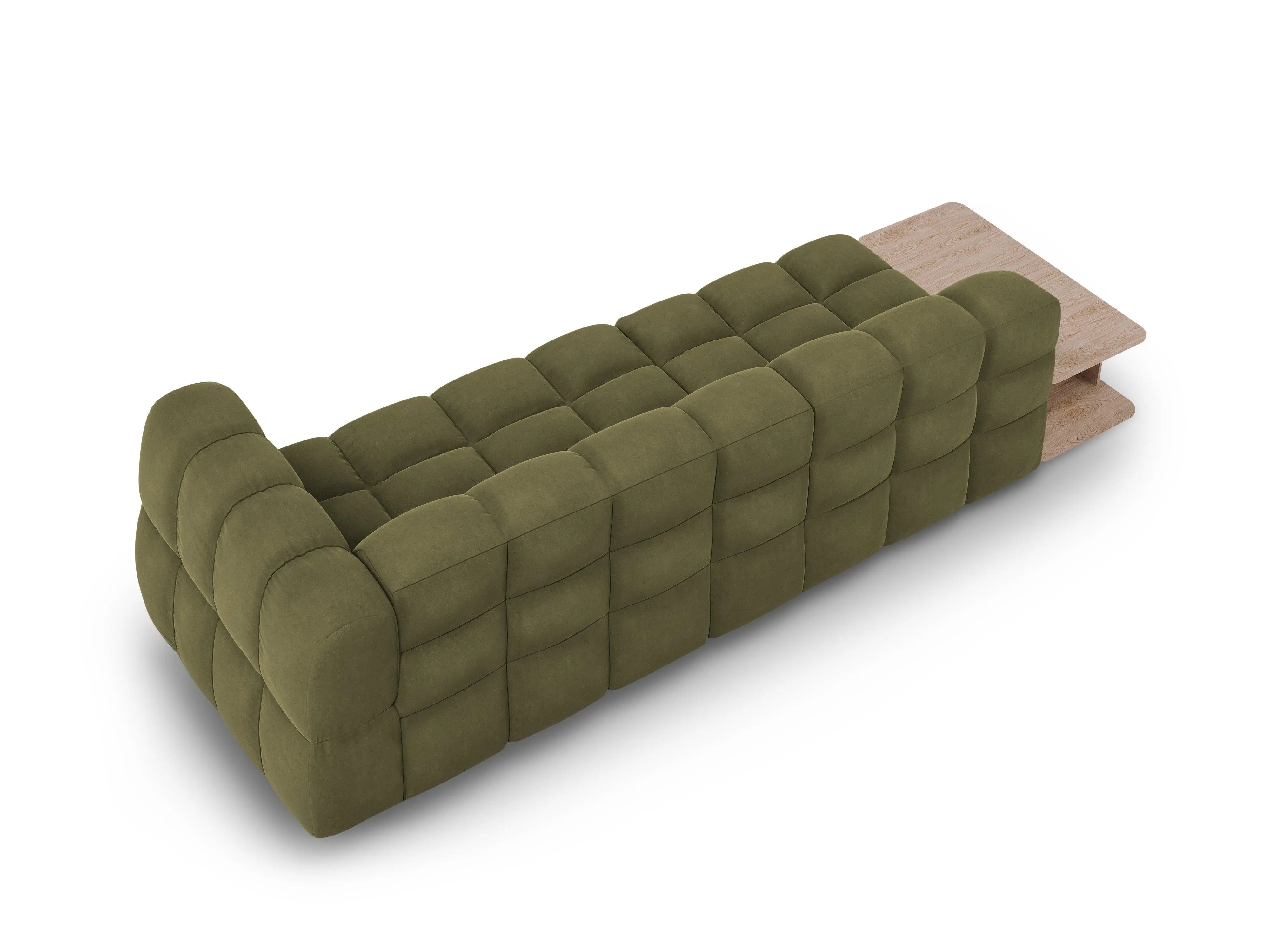 Sofa aksamitna lewostronna 4-osobowa otwarta ze stolikiem SKY jasnozielony – Cosmopolitan Design
