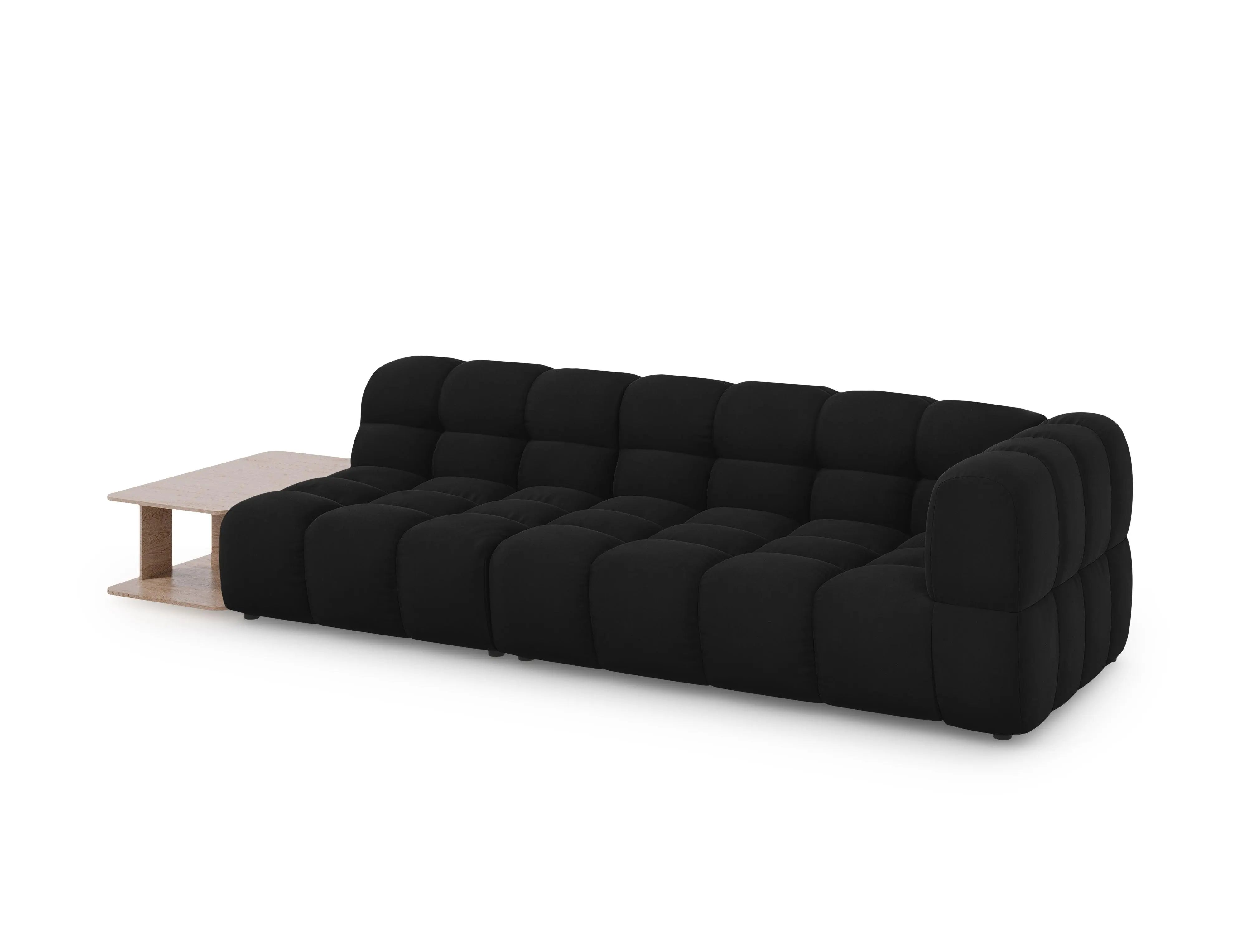 Sofa aksamitna lewostronna 4-osobowa otwarta ze stolikiem SKY czarny – Cosmopolitan Design