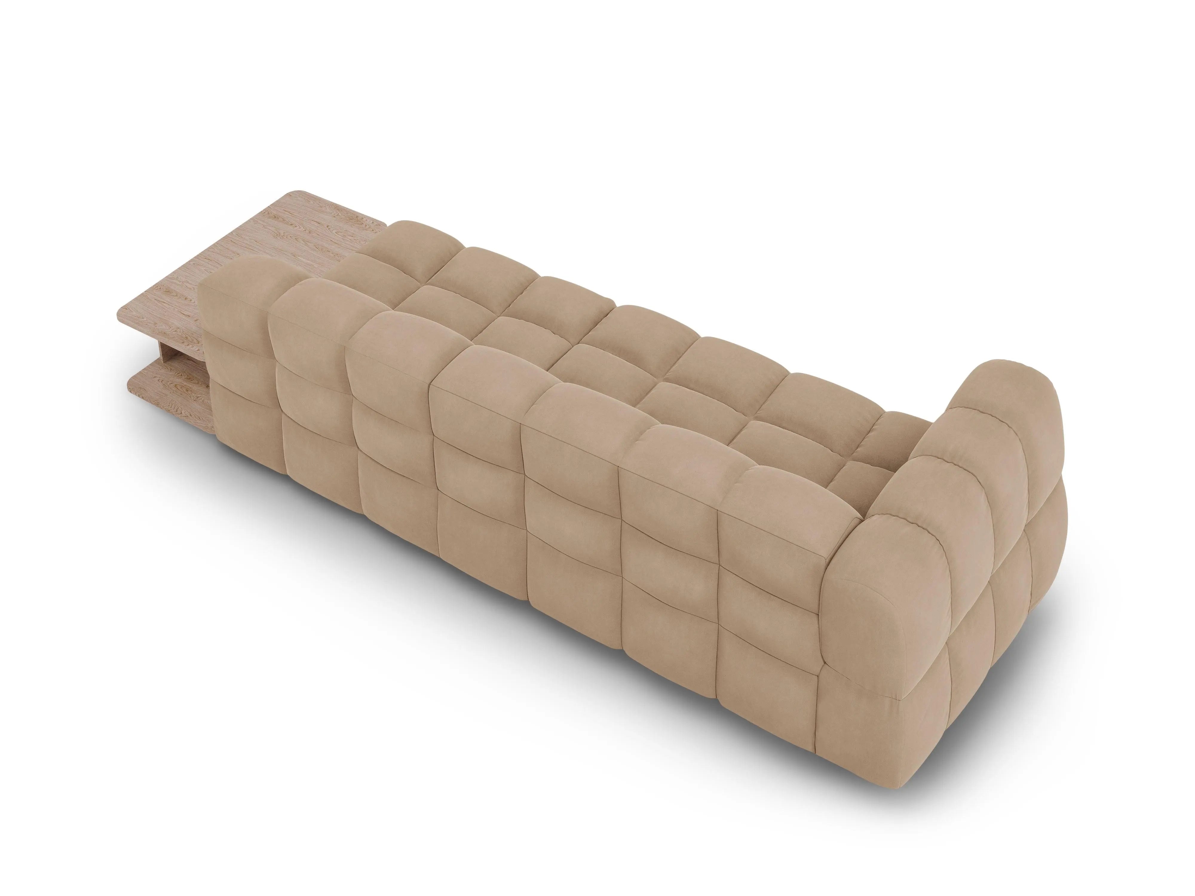 Sofa aksamitna prawostronna 4-osobowa otwarta ze stolikiem SKY piaskowy – Cosmopolitan Design