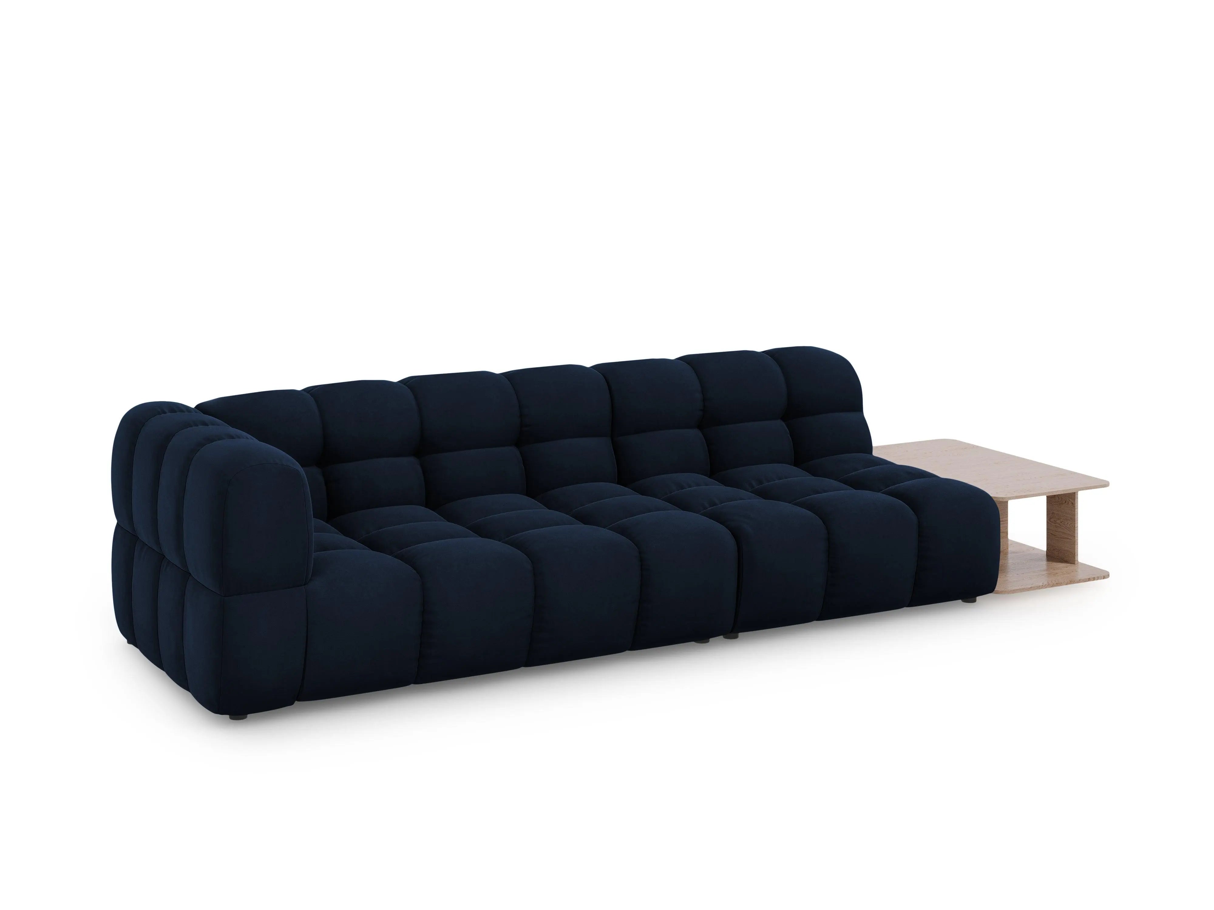 Sofa aksamitna prawostronna 4-osobowa otwarta ze stolikiem SKY granat królewski – Cosmopolitan Design