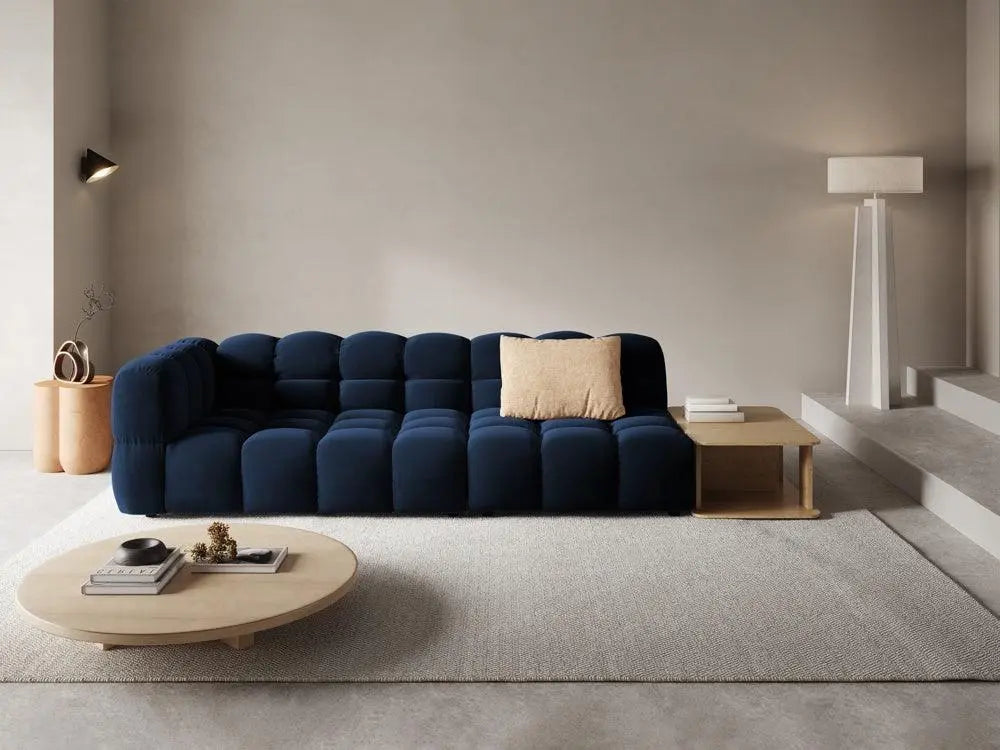 Sofa aksamitna prawostronna 4-osobowa otwarta ze stolikiem SKY granat królewski – Cosmopolitan Design