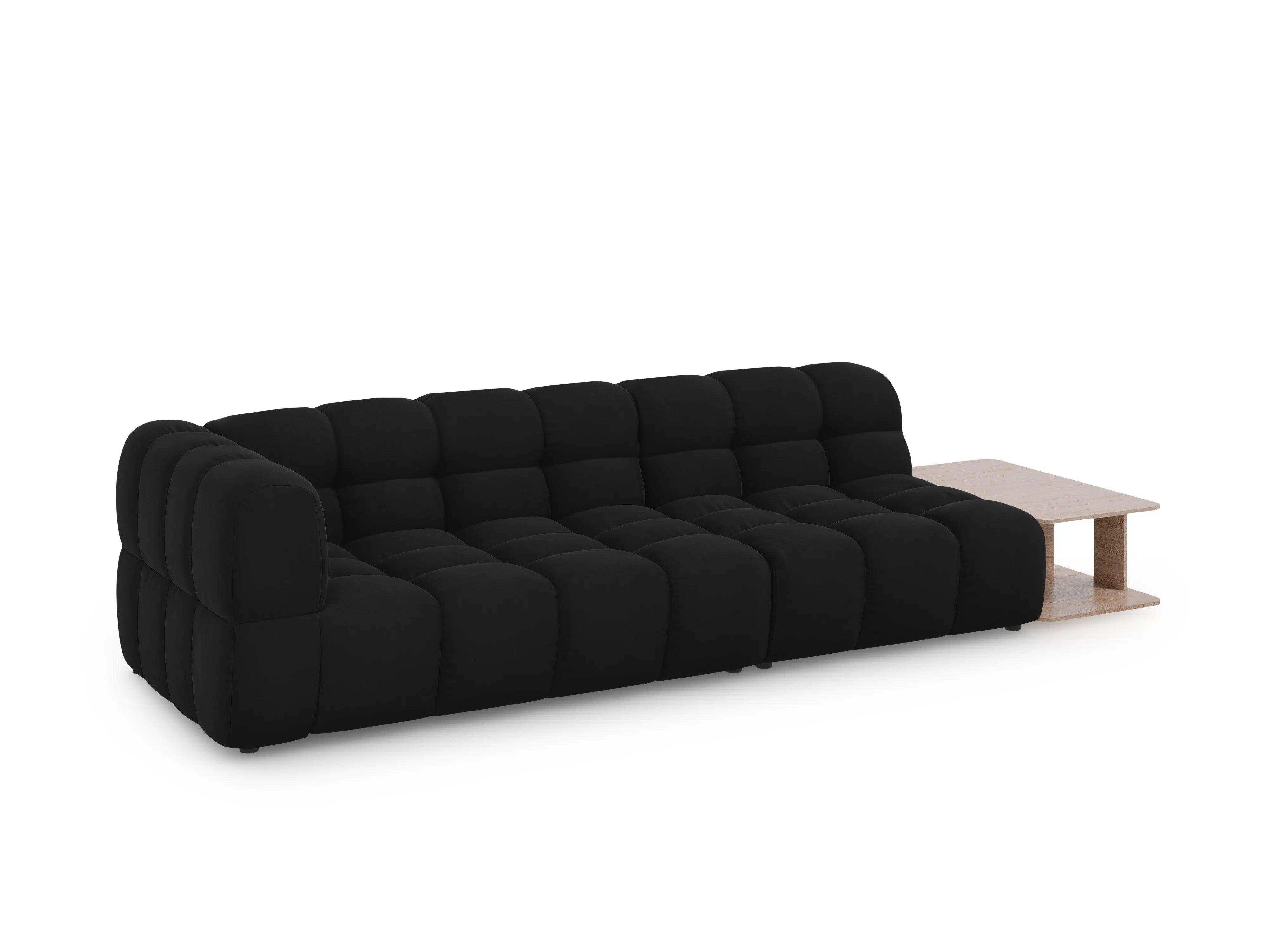 Sofa aksamitna prawostronna 4-osobowa otwarta ze stolikiem SKY czarny – Cosmopolitan Design