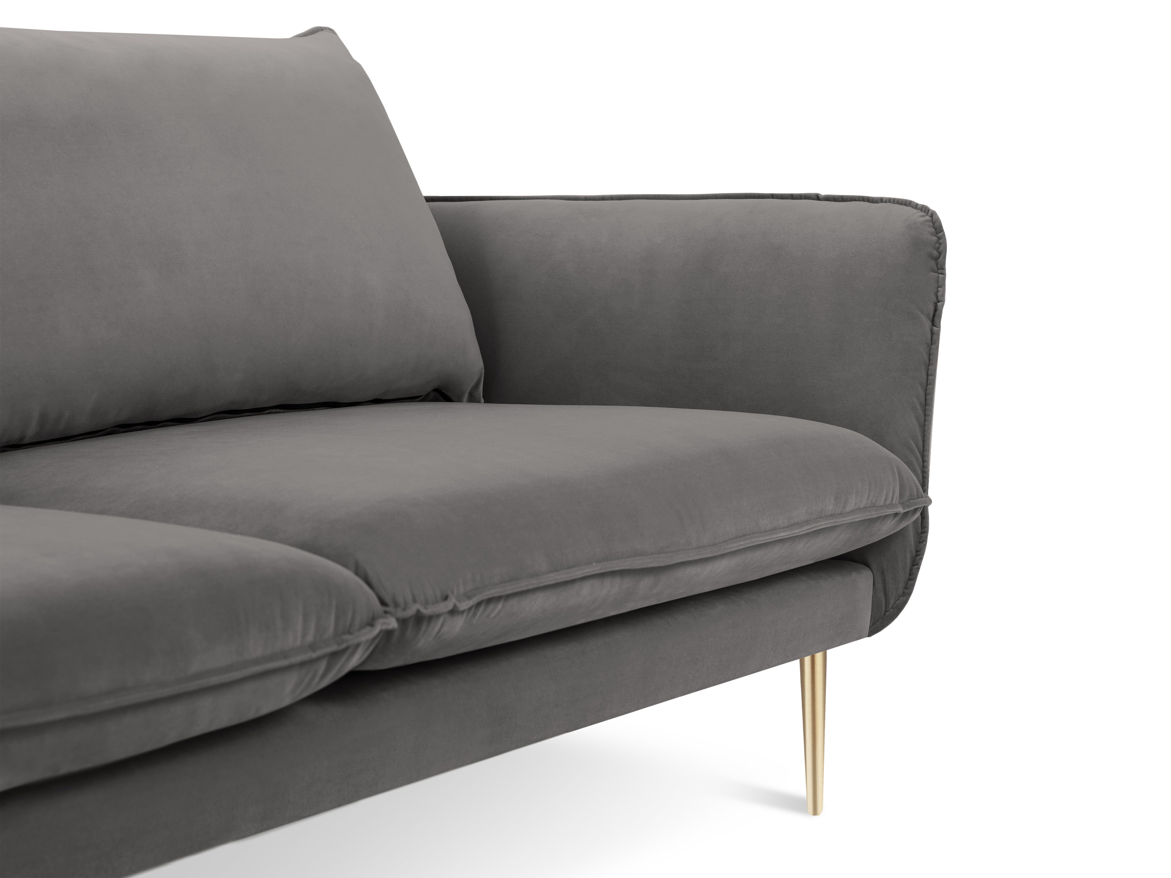 Velvet sofa for 4 people VIENNA light gray with a gold base