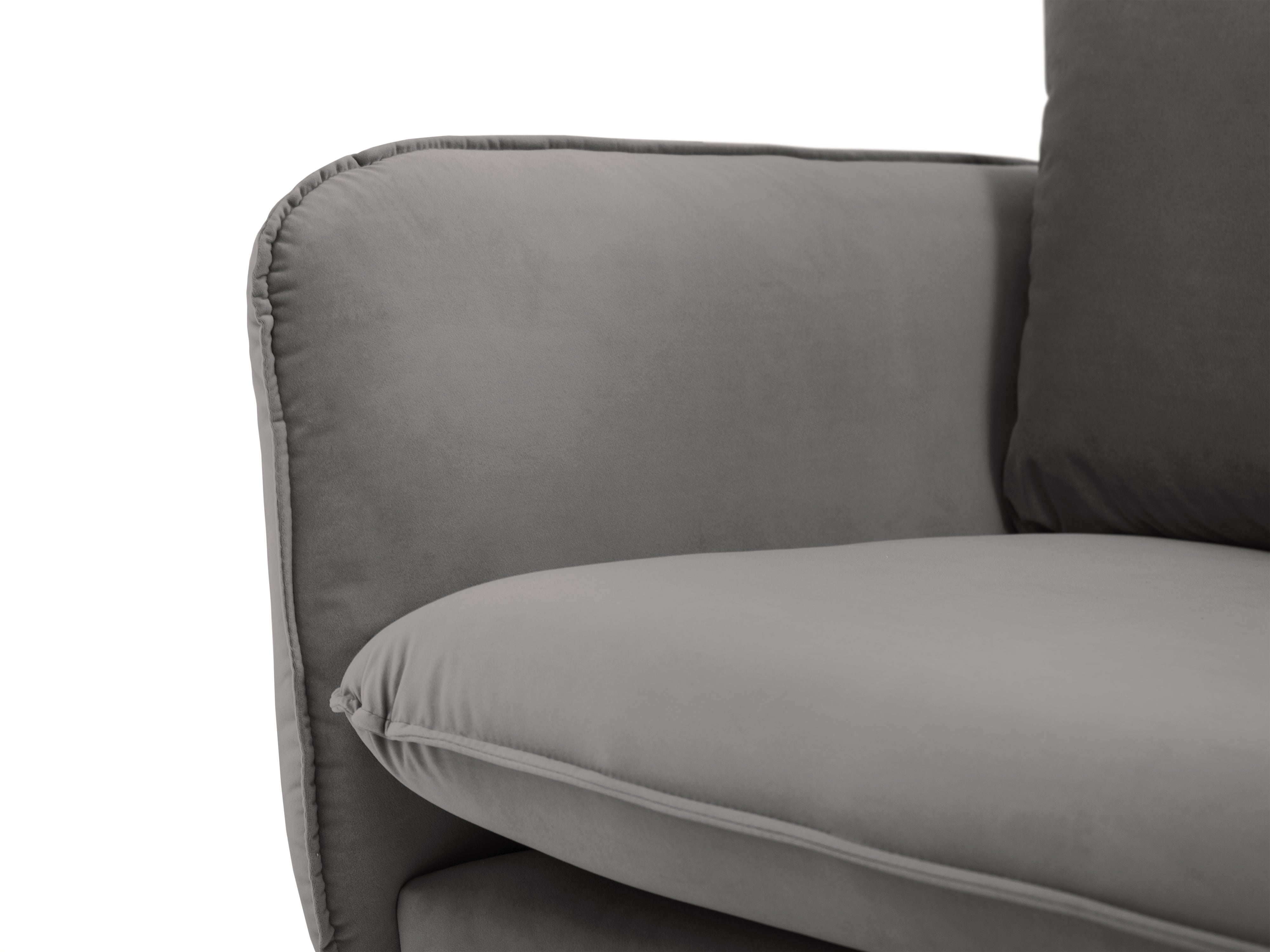 Velvet sofa for 4 people VIENNA light gray with a gold base