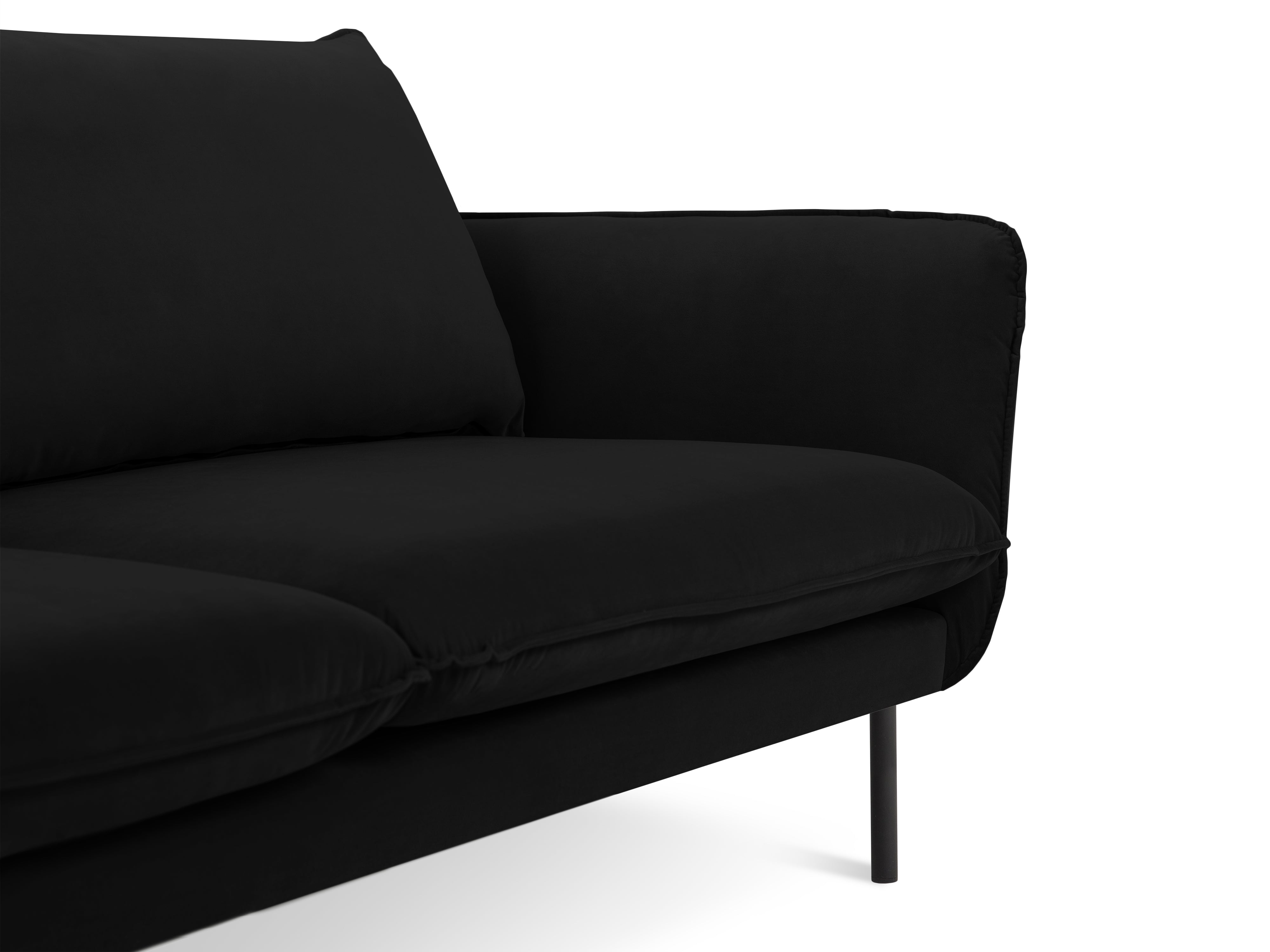 VIENNA Black Velvet 6-Seater Panoramic Sofa with Black Base