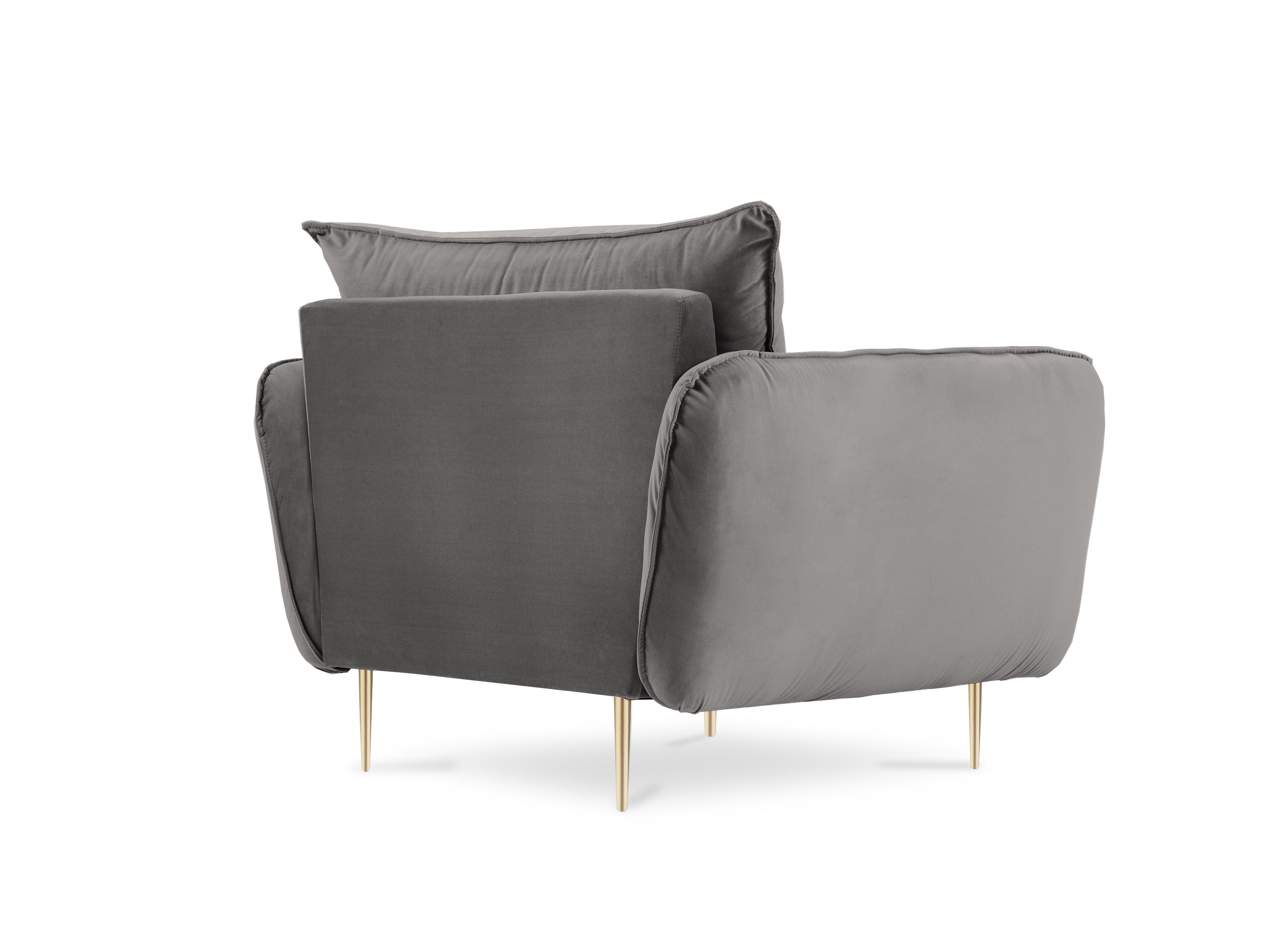 Velvet armchair VIENNA light gray with a gold base