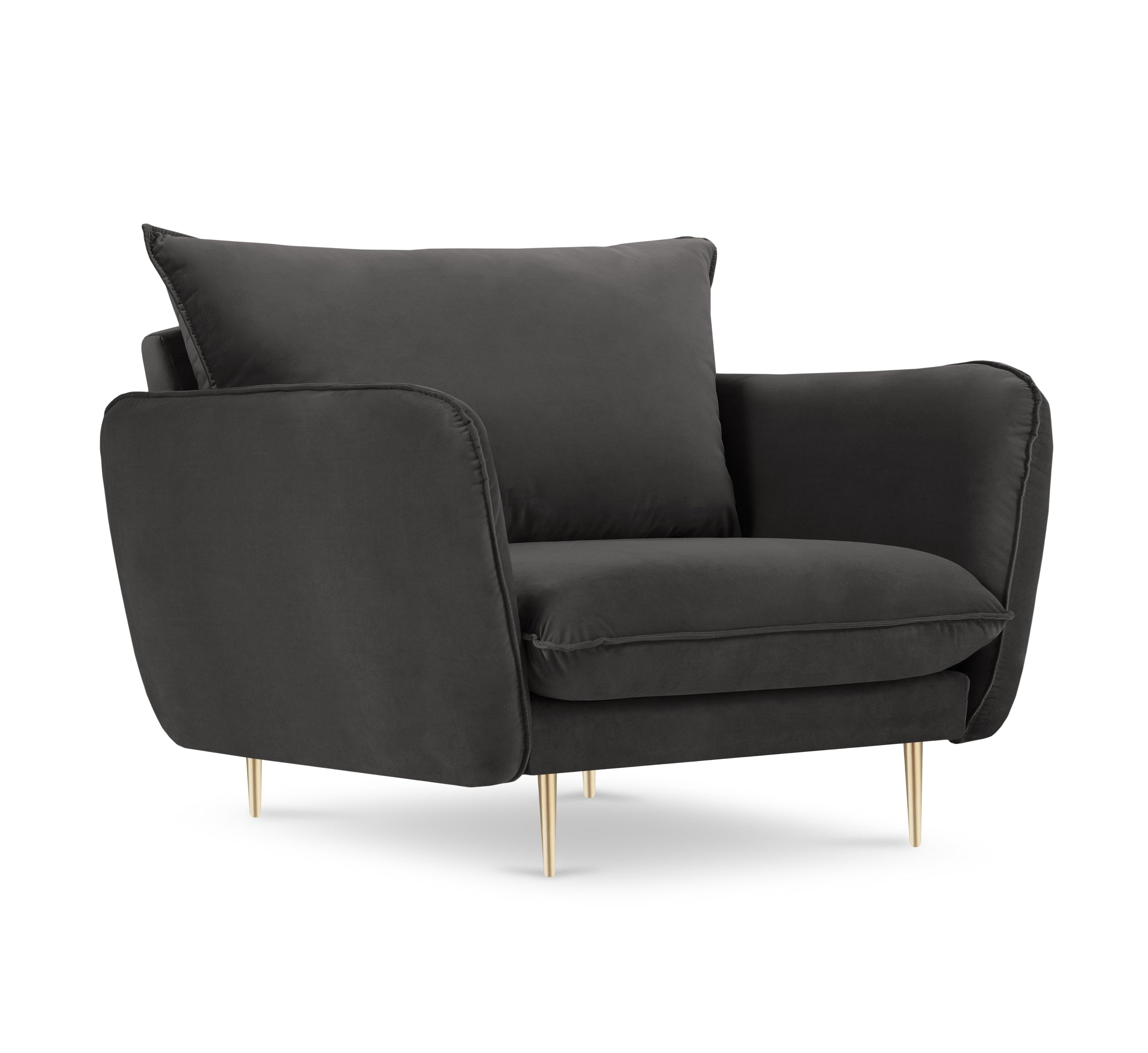 Velvet armchair VIENNA dark gray with a gold base