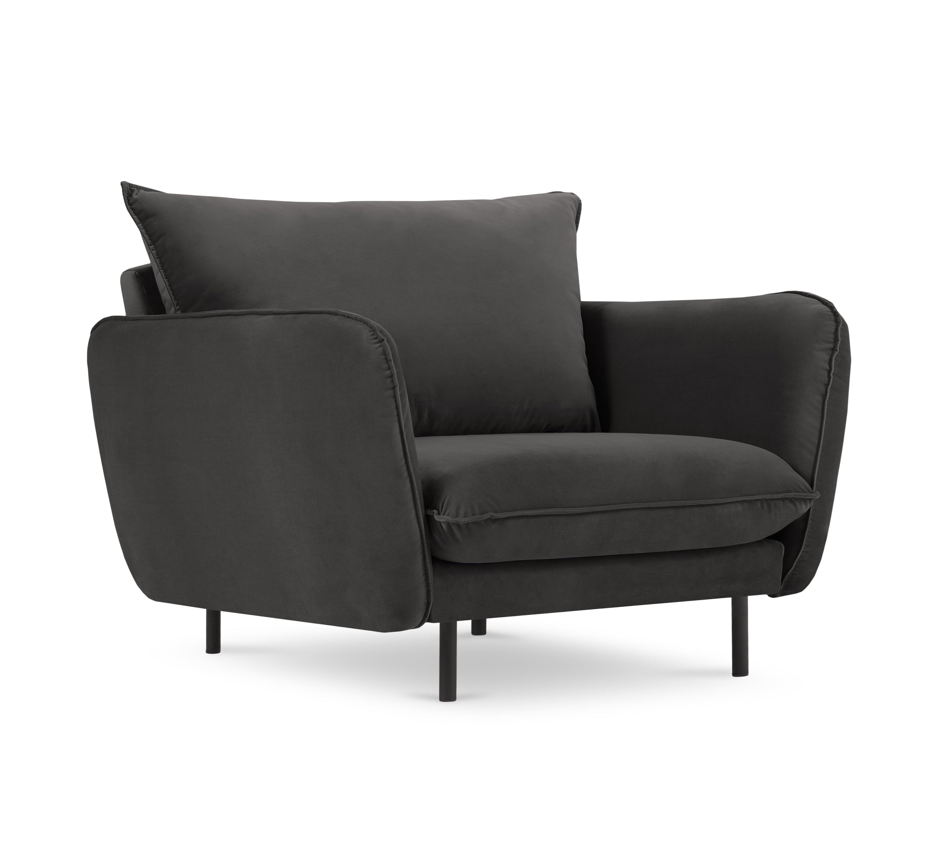 Velvet armchair VIENNA dark gray with black base