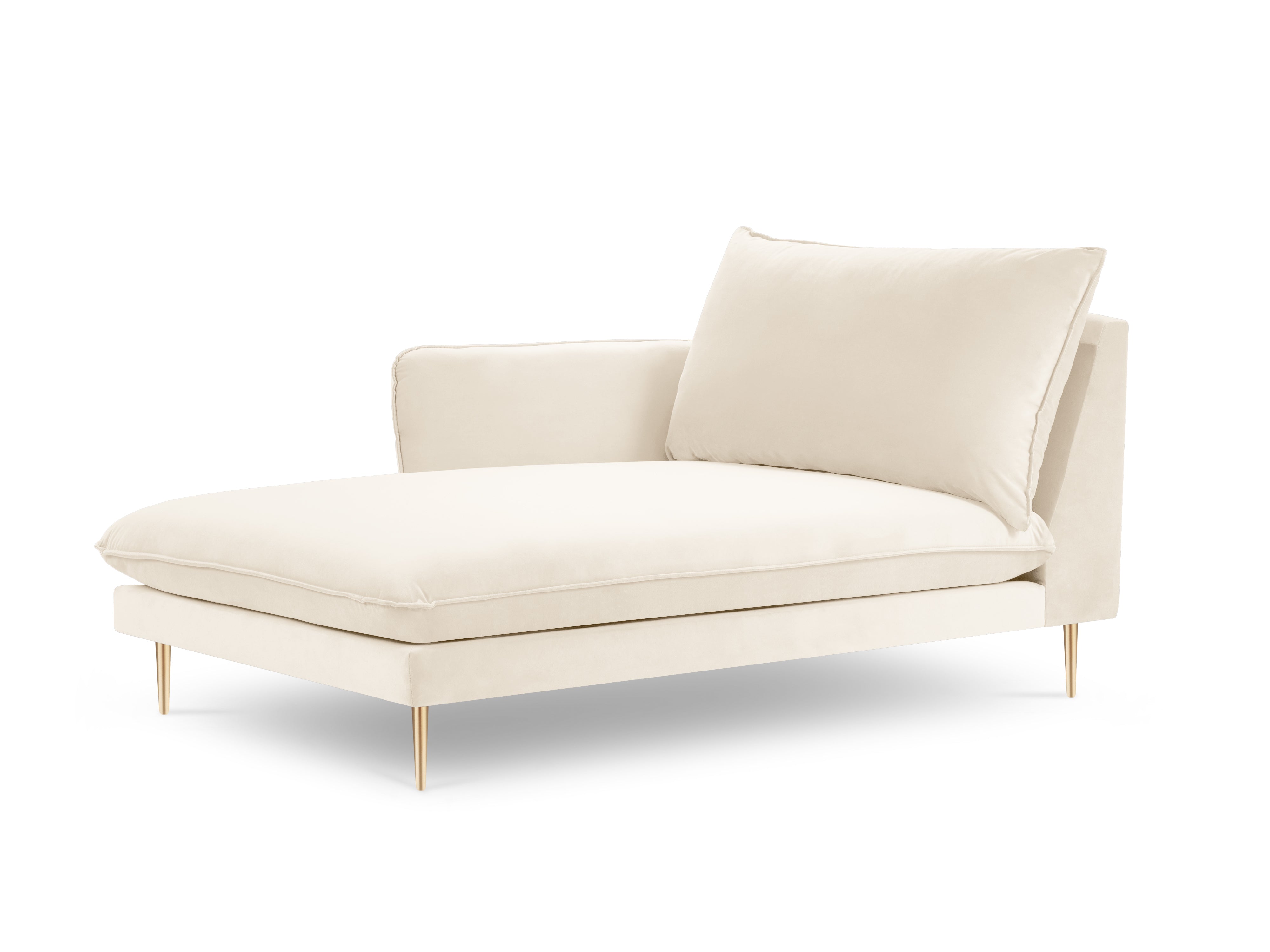 Left-facing velvet chaise longue VIENNA light beige with a gold base