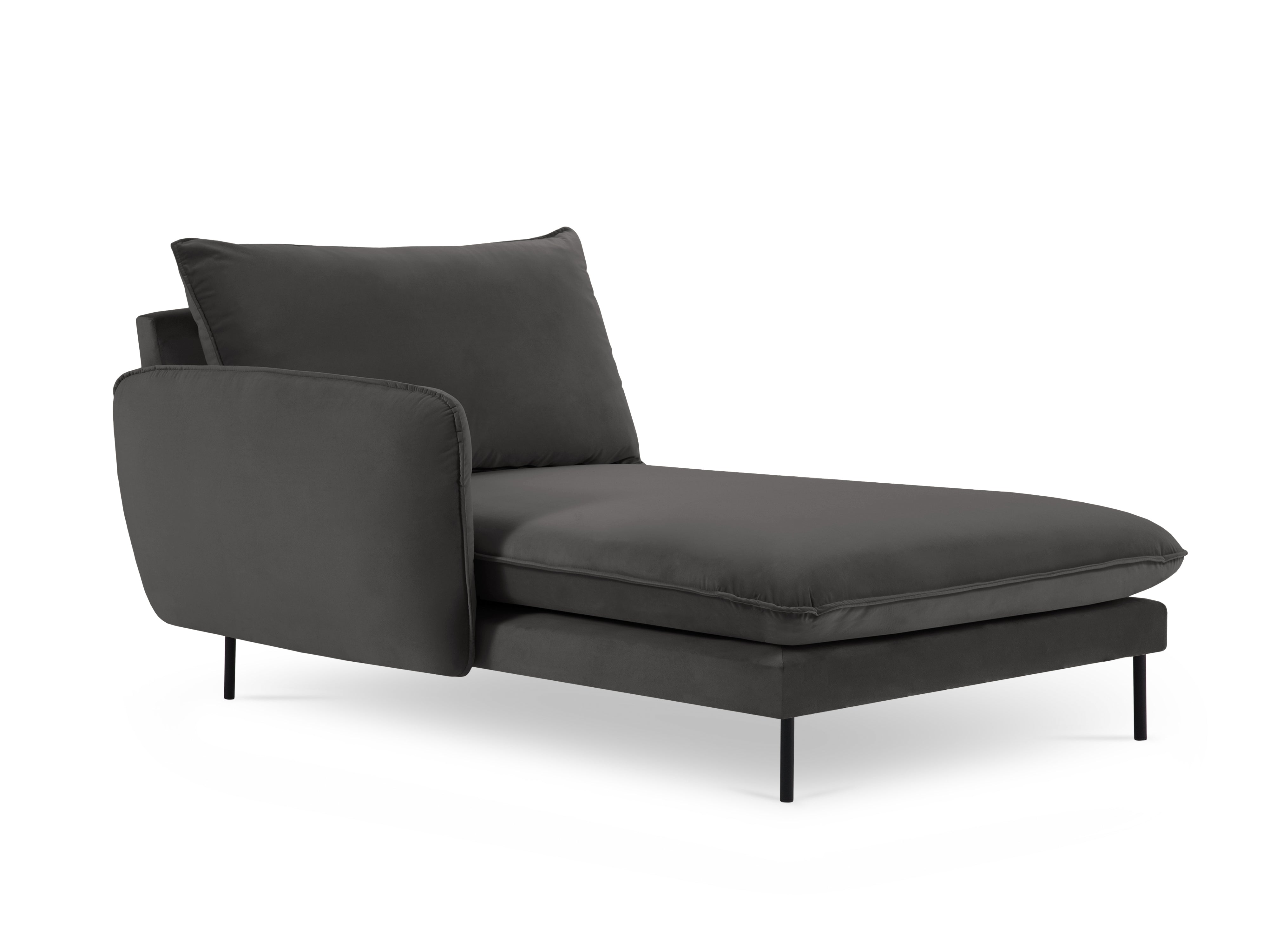 Left-facing velvet chaise longue VIENNA dark gray with black base