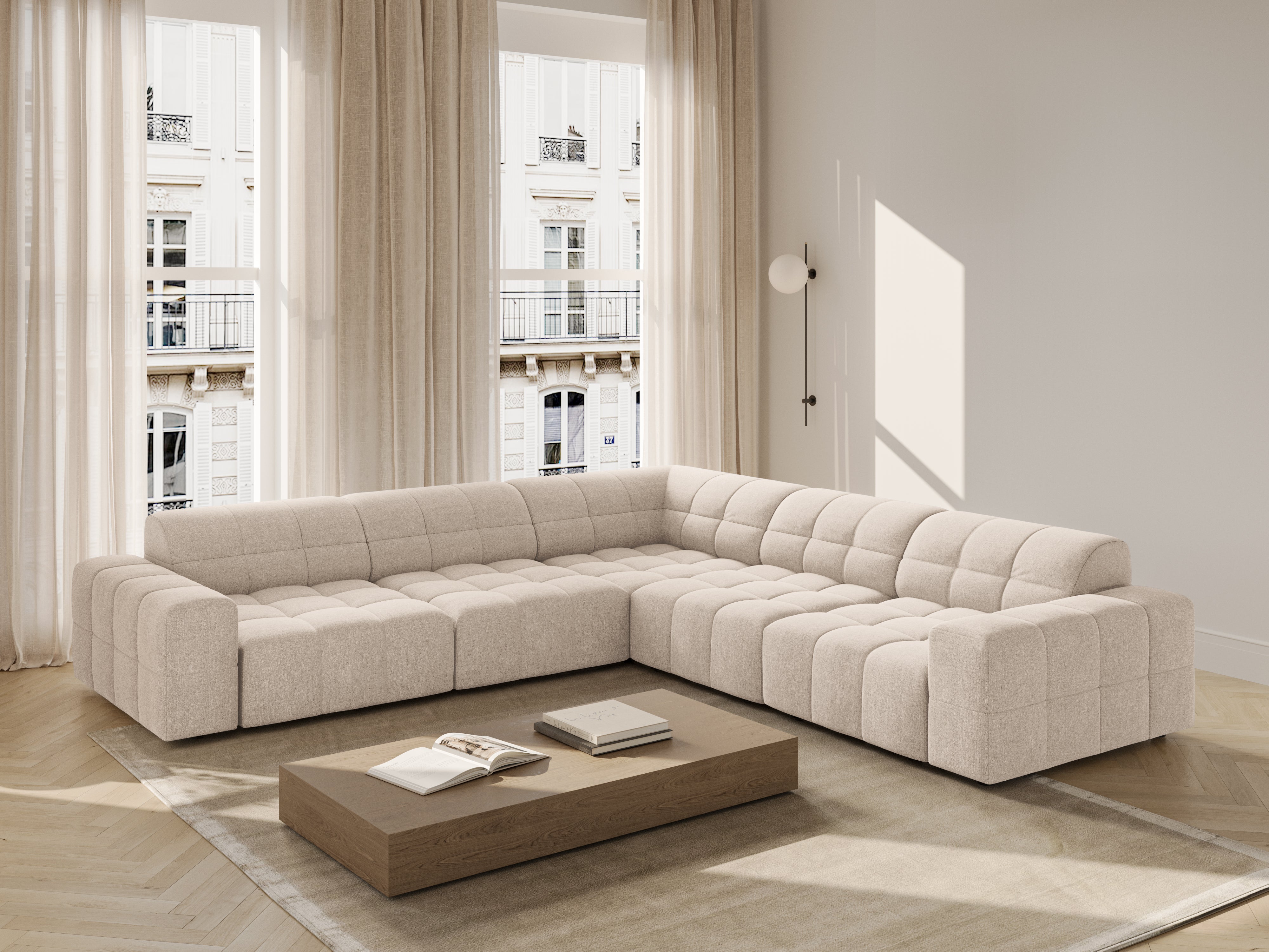 Symmetrische Eckcouch CHICAGO beige Chenille