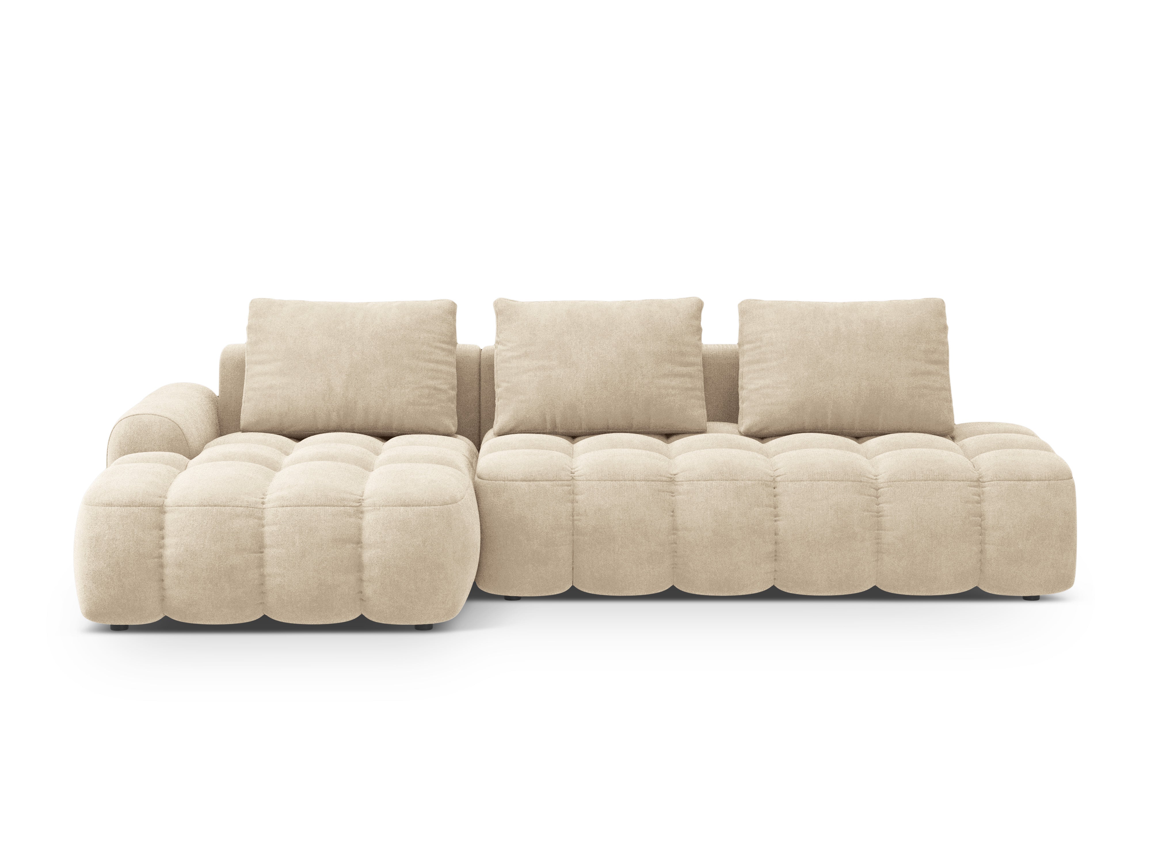 Samt-Ecksofa links mit Schlaffunktion für 3 Personen LINZ hellbeige