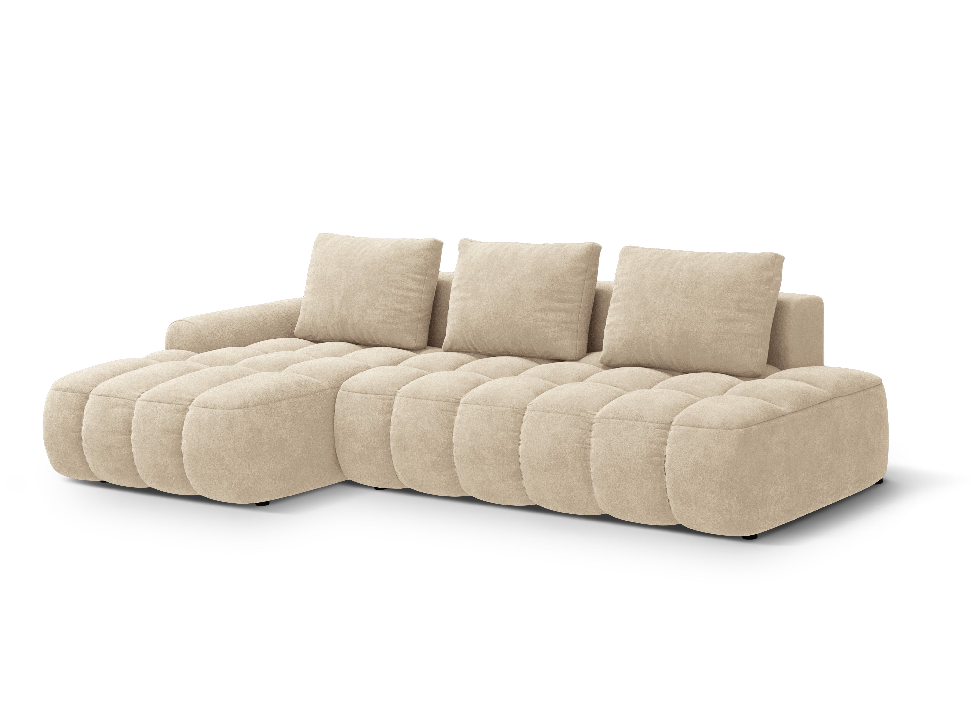 Samt-Ecksofa links mit Schlaffunktion für 3 Personen LINZ hellbeige