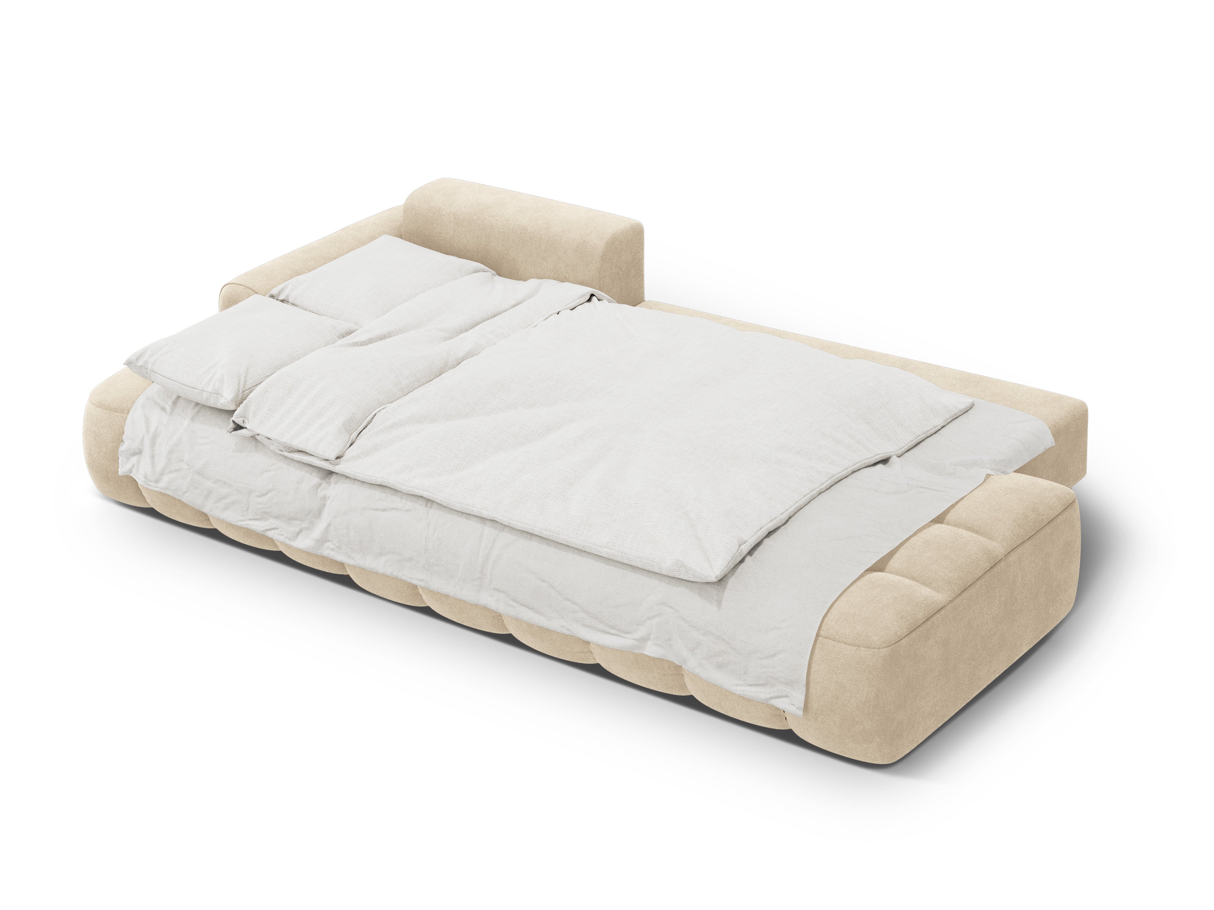 Samt-Ecksofa links mit Schlaffunktion für 3 Personen LINZ hellbeige