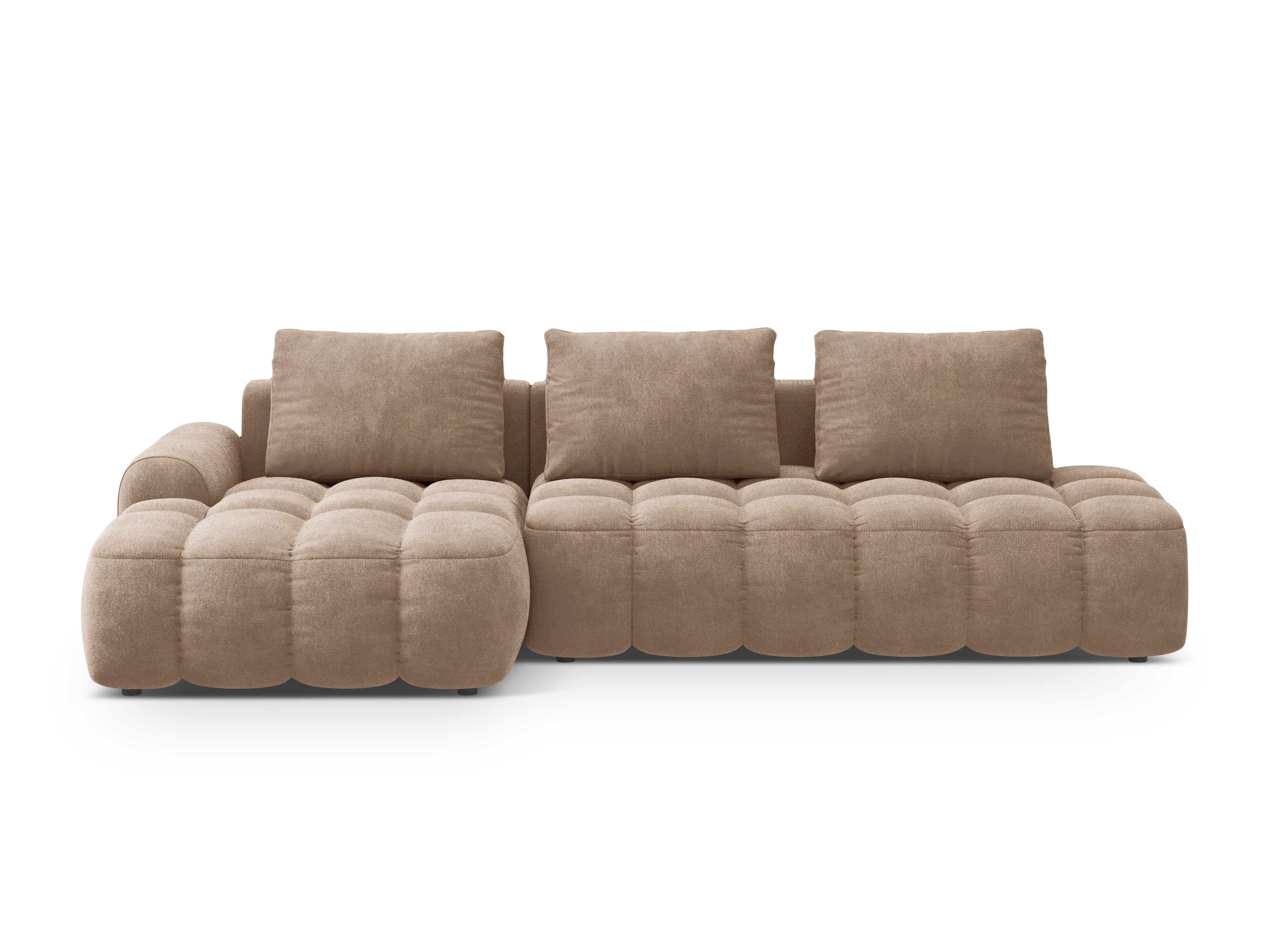 Samt-Ecksofa links mit Schlaffunktion 3-sitzig LINZ dunkelbeige