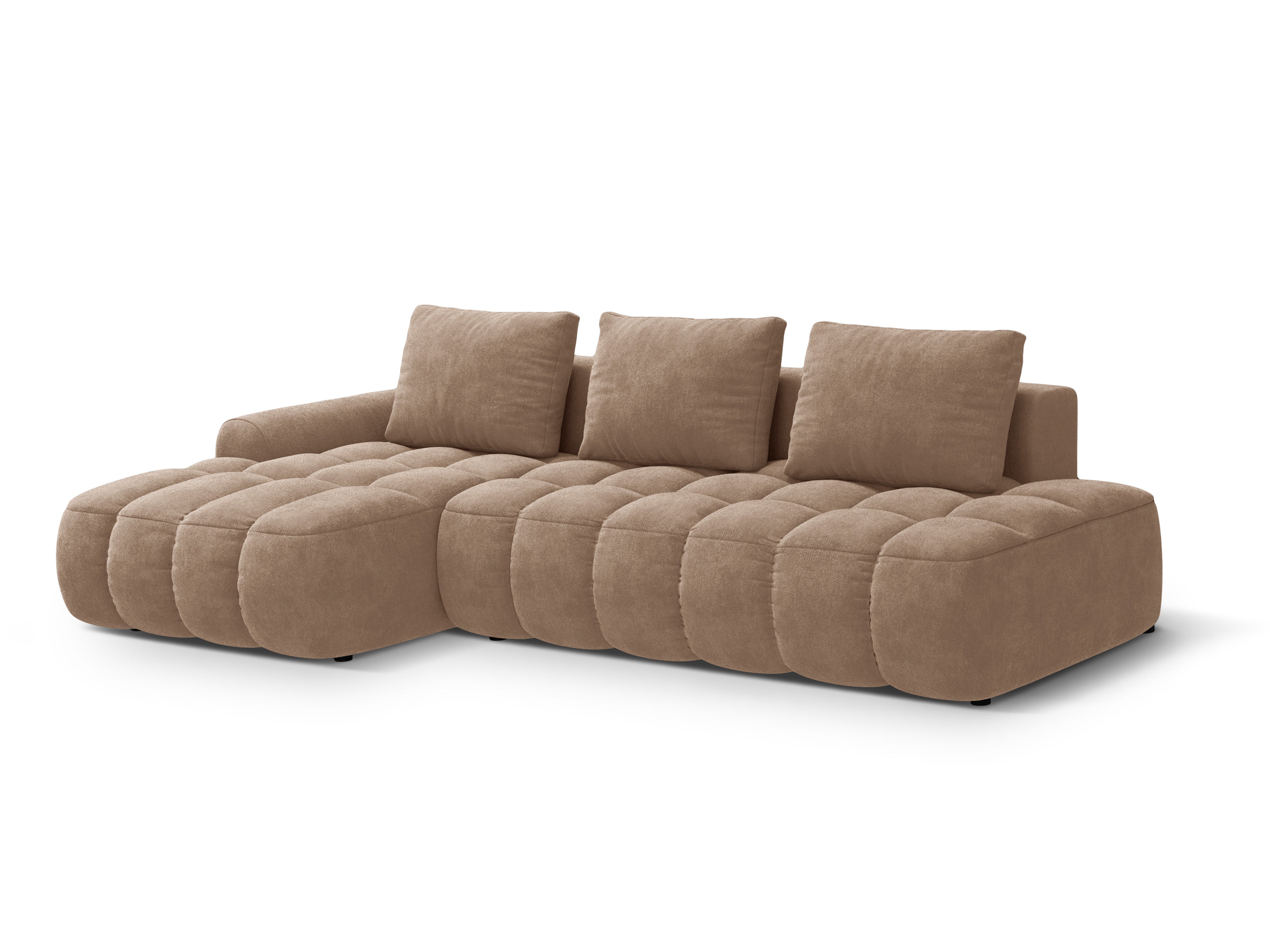 Samt-Ecksofa links mit Schlaffunktion 3-sitzig LINZ dunkelbeige