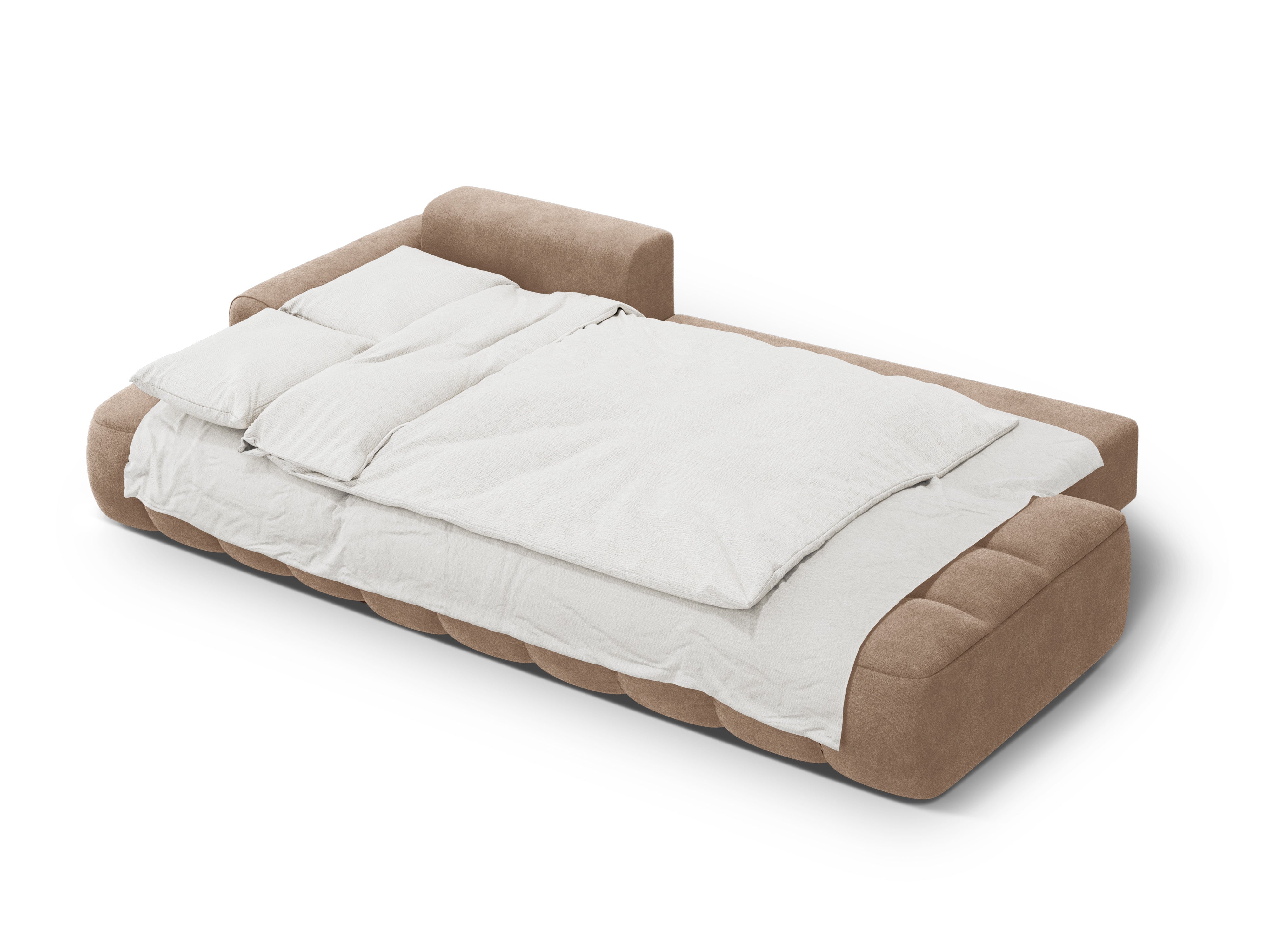Samt-Ecksofa links mit Schlaffunktion 3-sitzig LINZ dunkelbeige