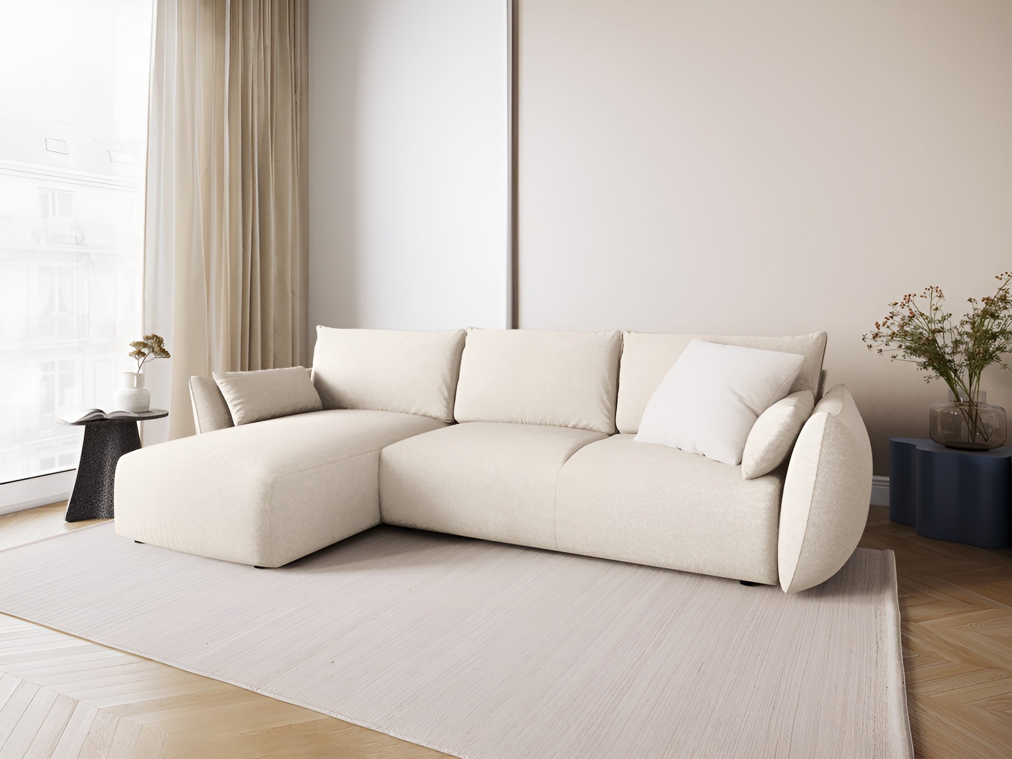 Left -sided corner with a light -beige matery sleeping function