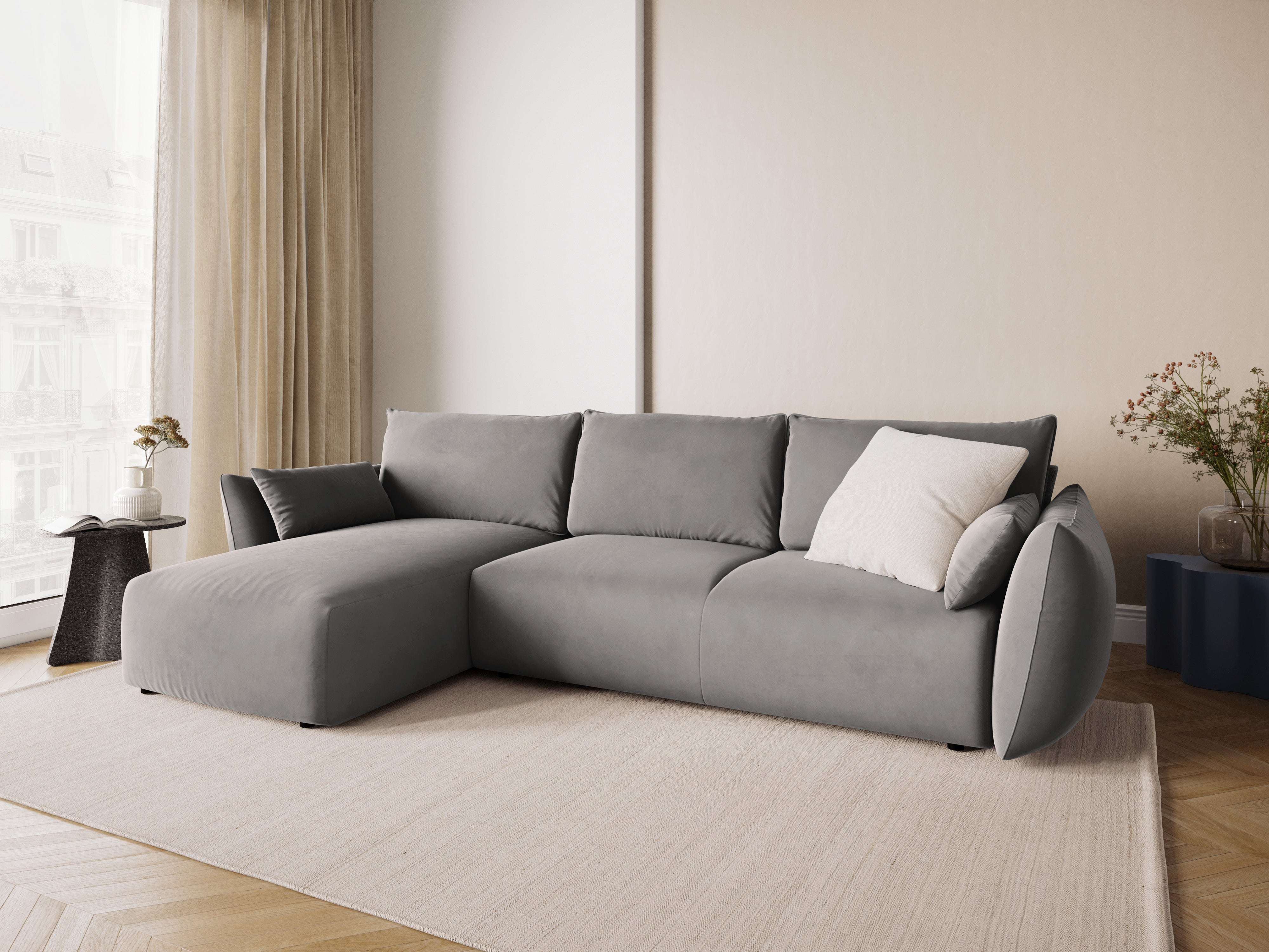 Linkes Samt-Ecksofa mit Schlaffunktion MATERA grau