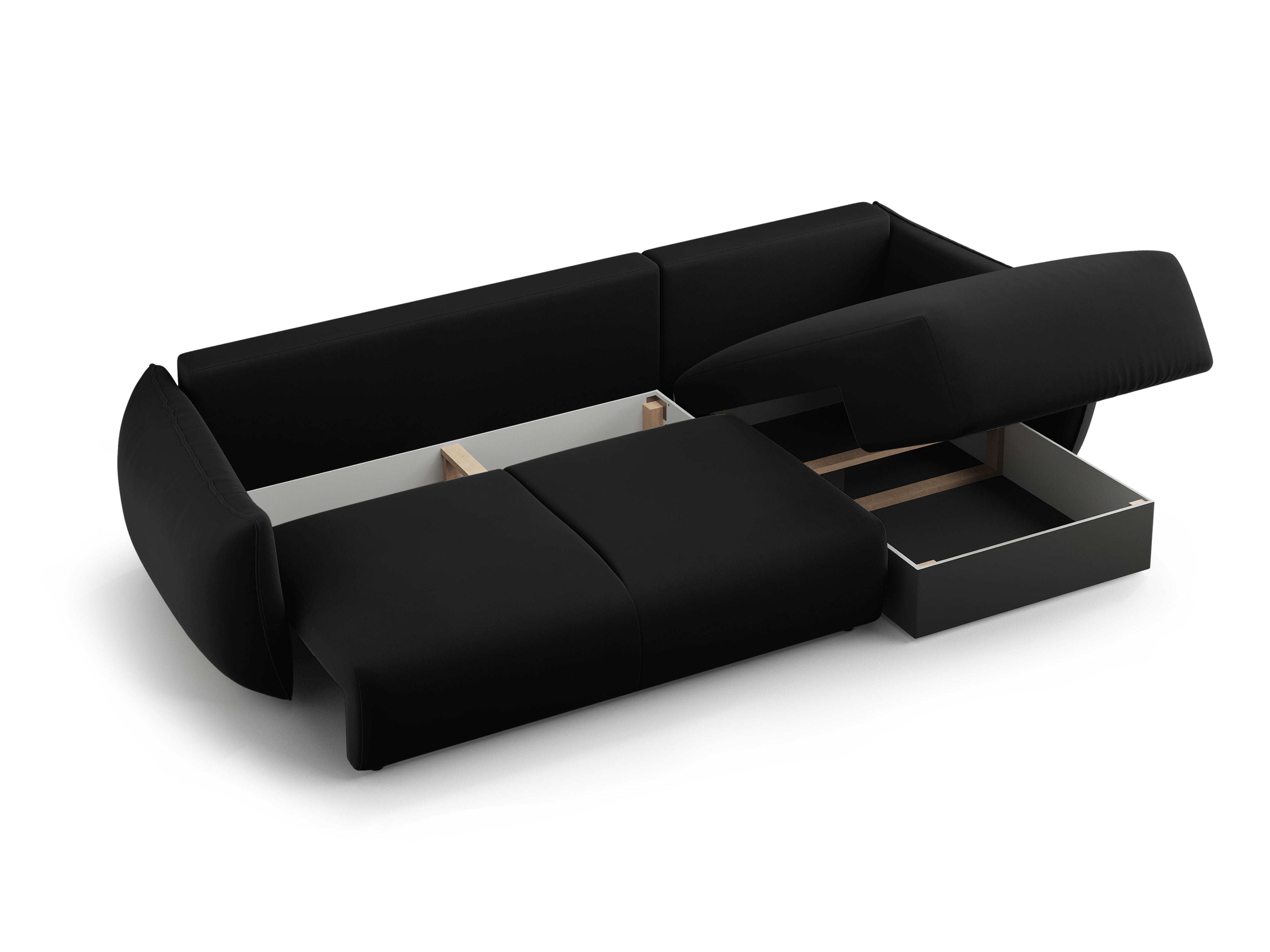 Linkes Samt-Ecksofa mit Schlaffunktion MATERA schwarz