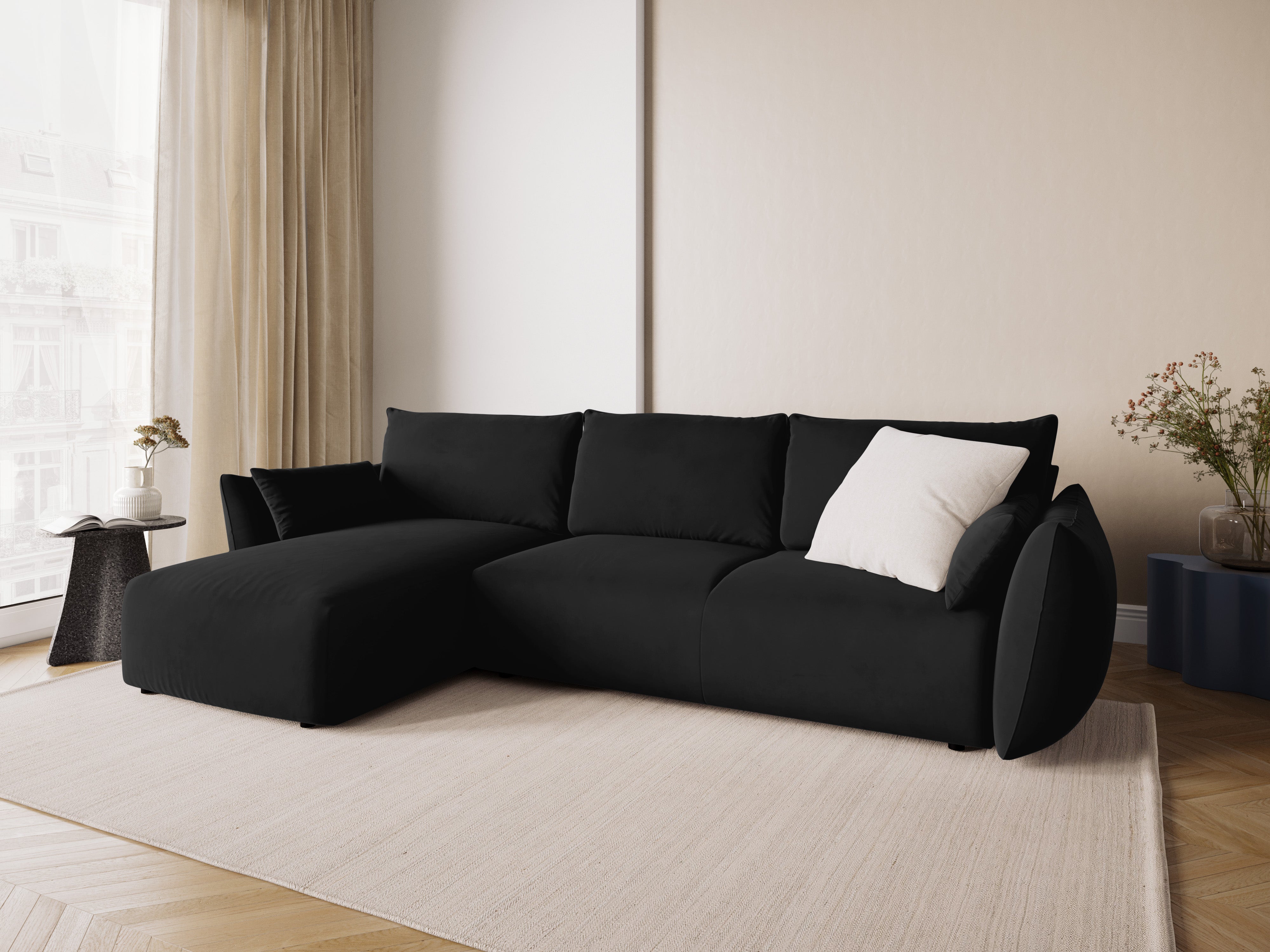 Linkes Samt-Ecksofa mit Schlaffunktion MATERA schwarz