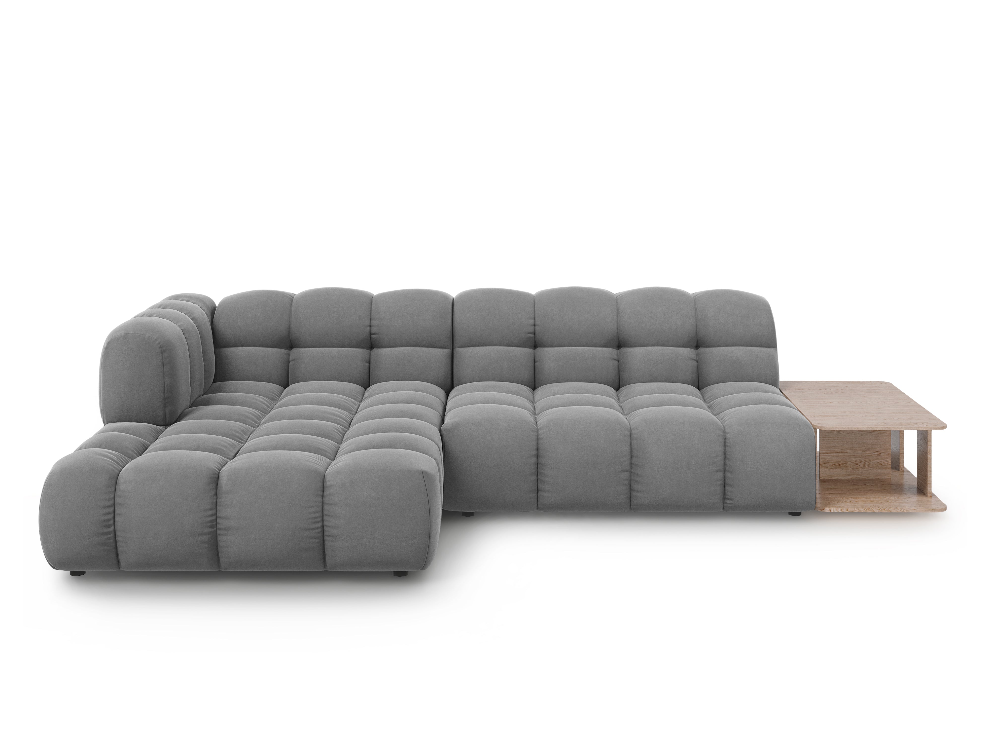 Narożnik aksamitny lewostronny 4-osobowy otwarty ze stolikiem SKY jasnoszary Cosmopolitan Design Eye on Design