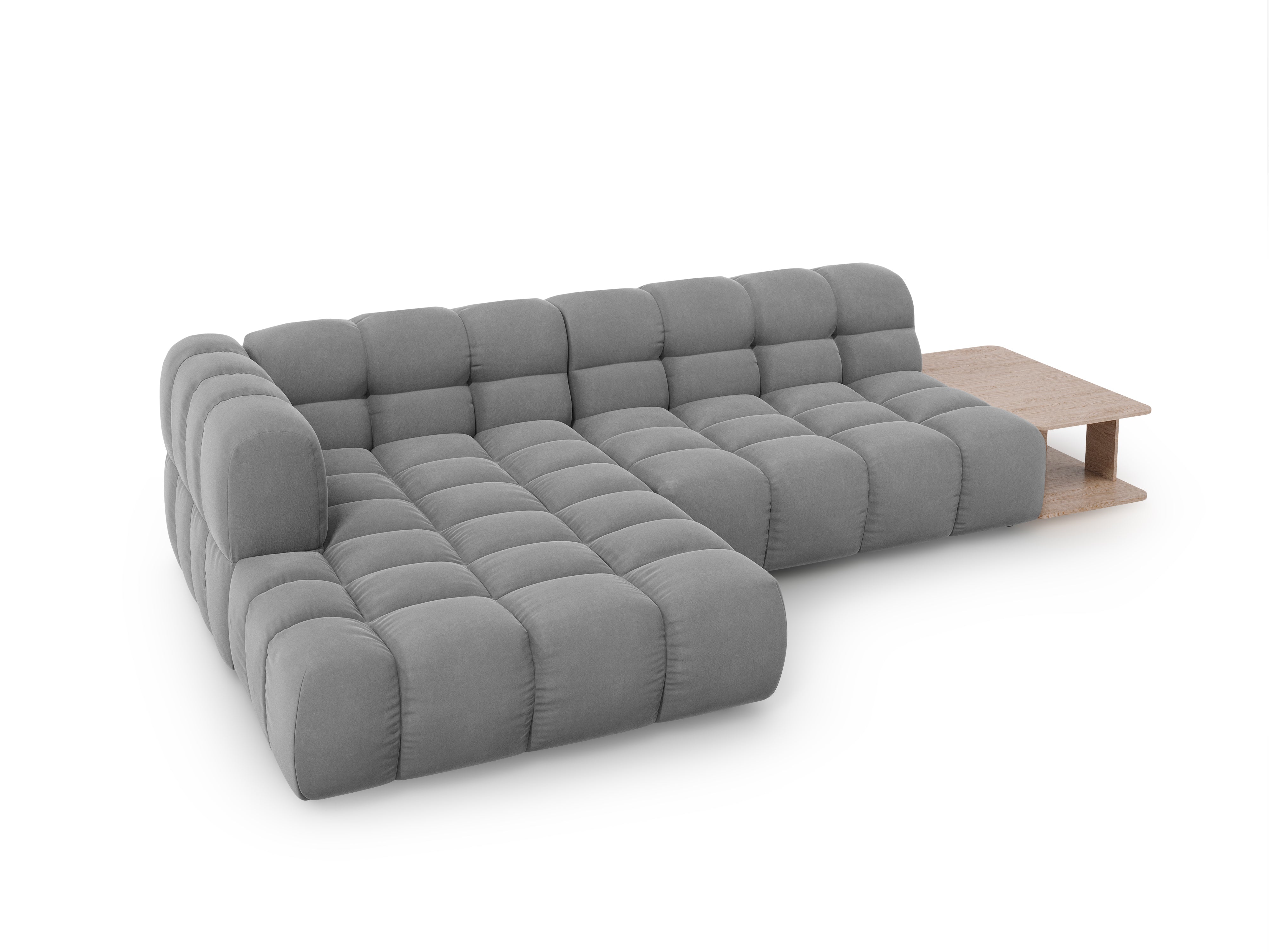 Narożnik aksamitny lewostronny 4-osobowy otwarty ze stolikiem SKY jasnoszary Cosmopolitan Design Eye on Design