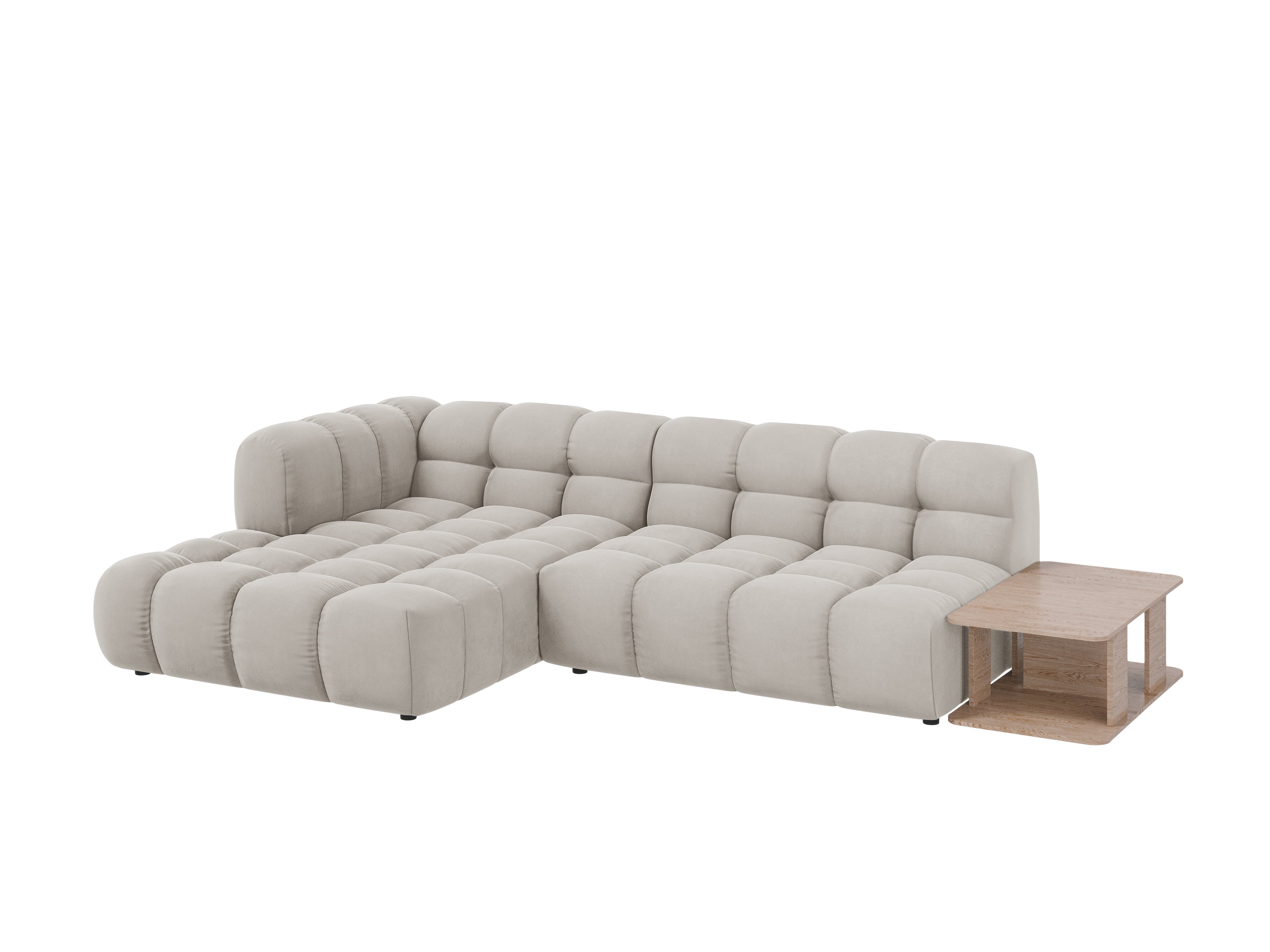 Narożnik aksamitny lewostronny 4-osobowy otwarty ze stolikiem SKY kość słoniowa Cosmopolitan Design Eye on Design