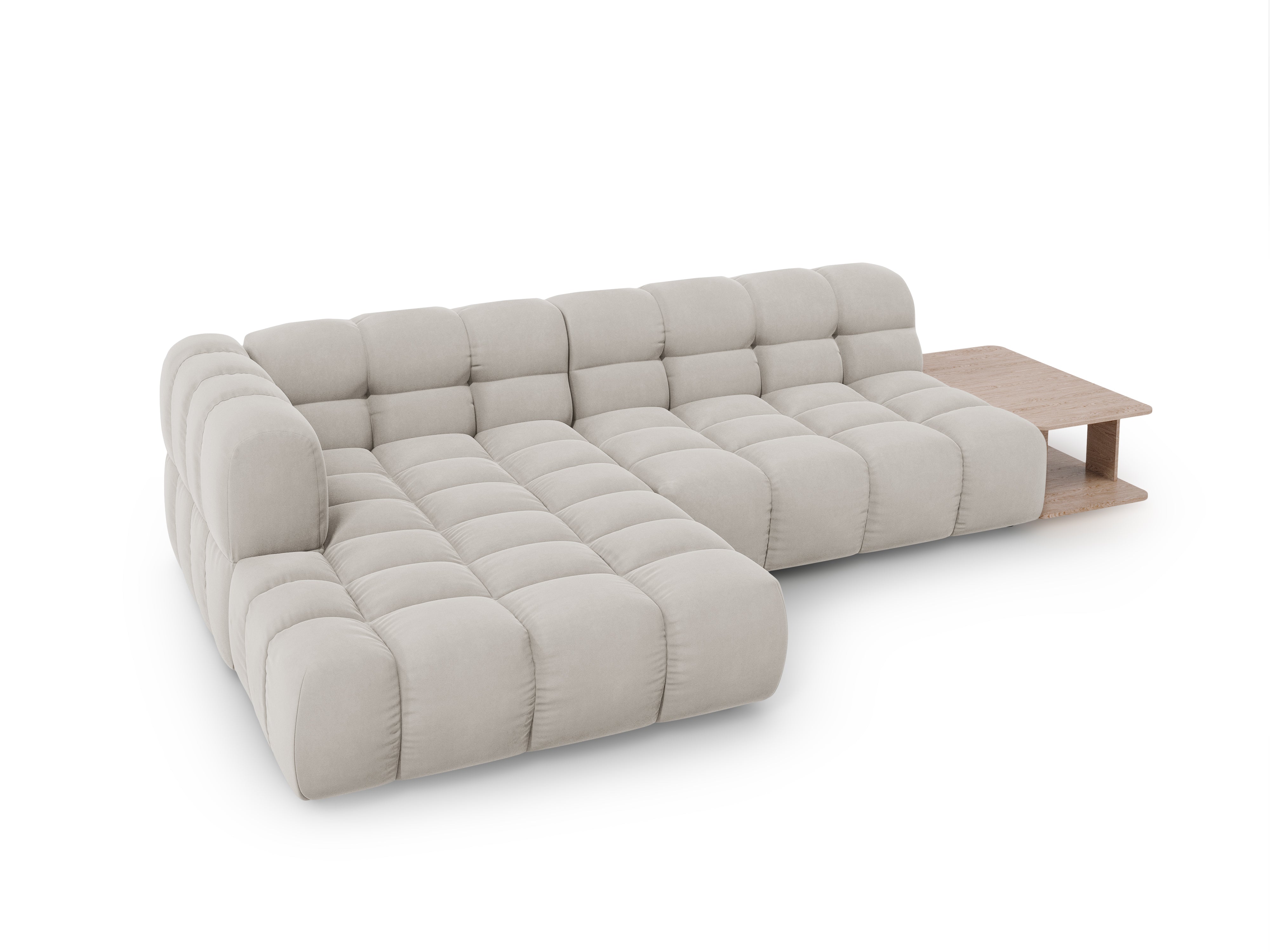 Narożnik aksamitny lewostronny 4-osobowy otwarty ze stolikiem SKY kość słoniowa Cosmopolitan Design Eye on Design