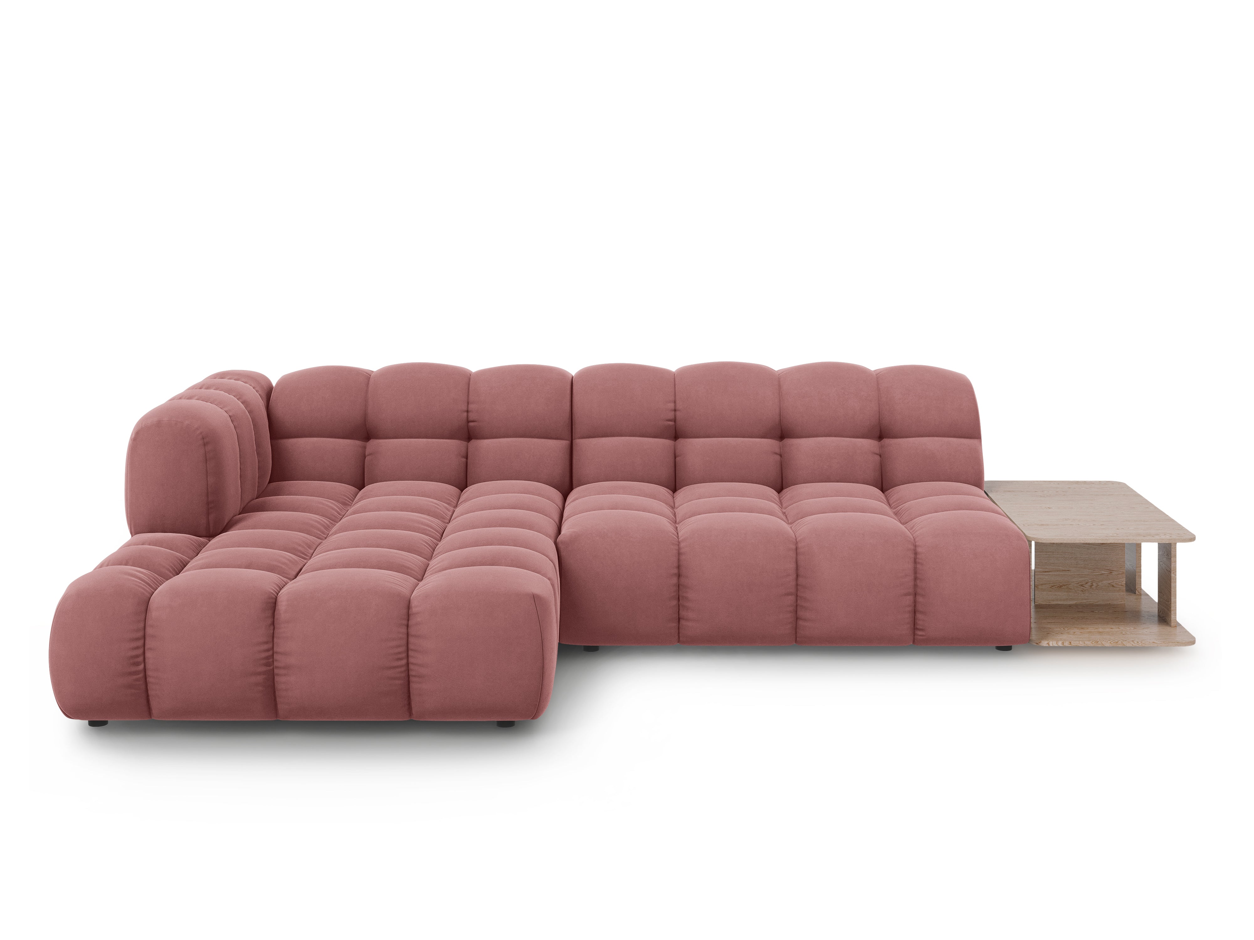 Narożnik aksamitny lewostronny 4-osobowy otwarty ze stolikiem SKY łososiowy Cosmopolitan Design Eye on Design