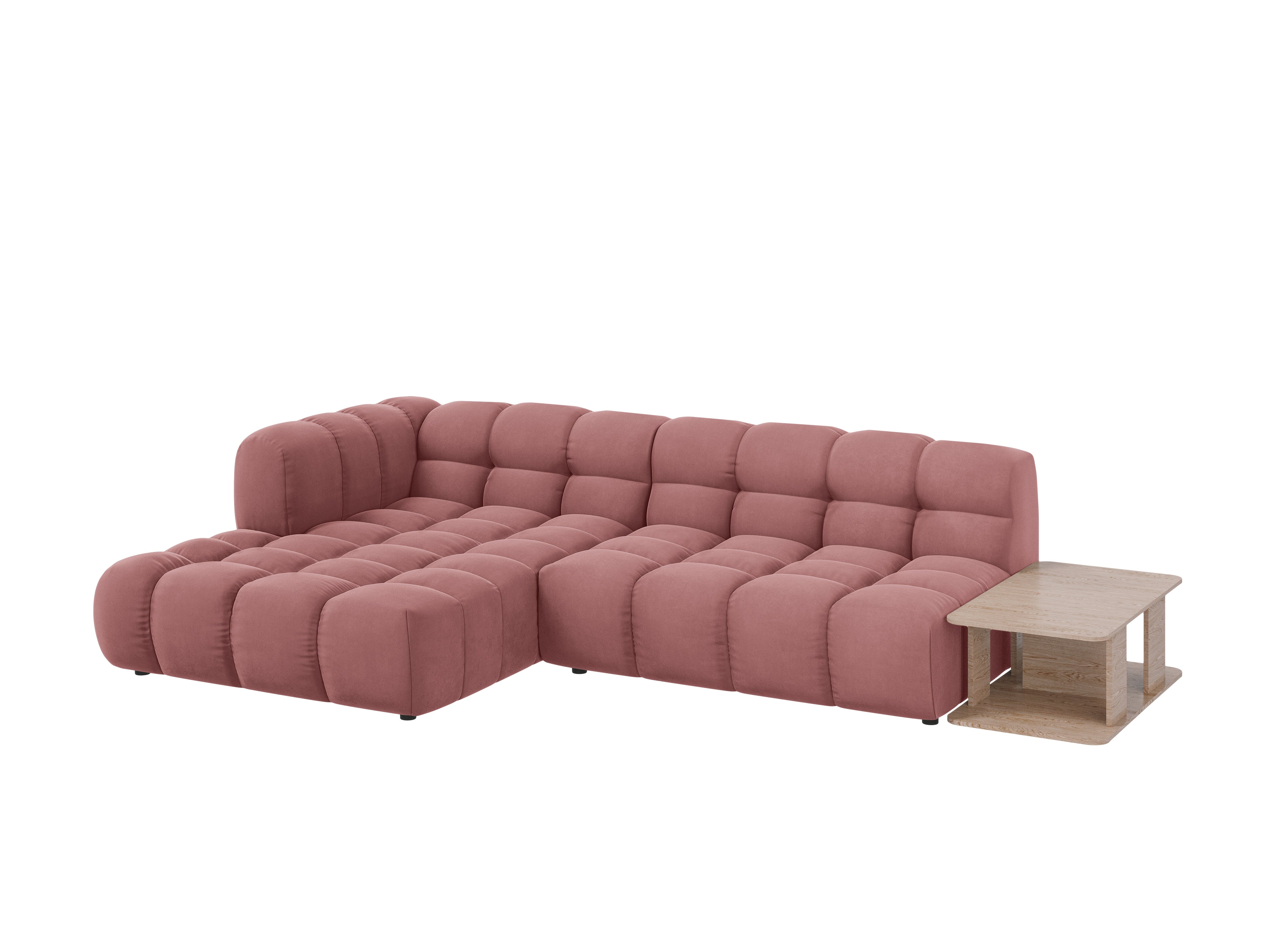 Narożnik aksamitny lewostronny 4-osobowy otwarty ze stolikiem SKY łososiowy Cosmopolitan Design Eye on Design
