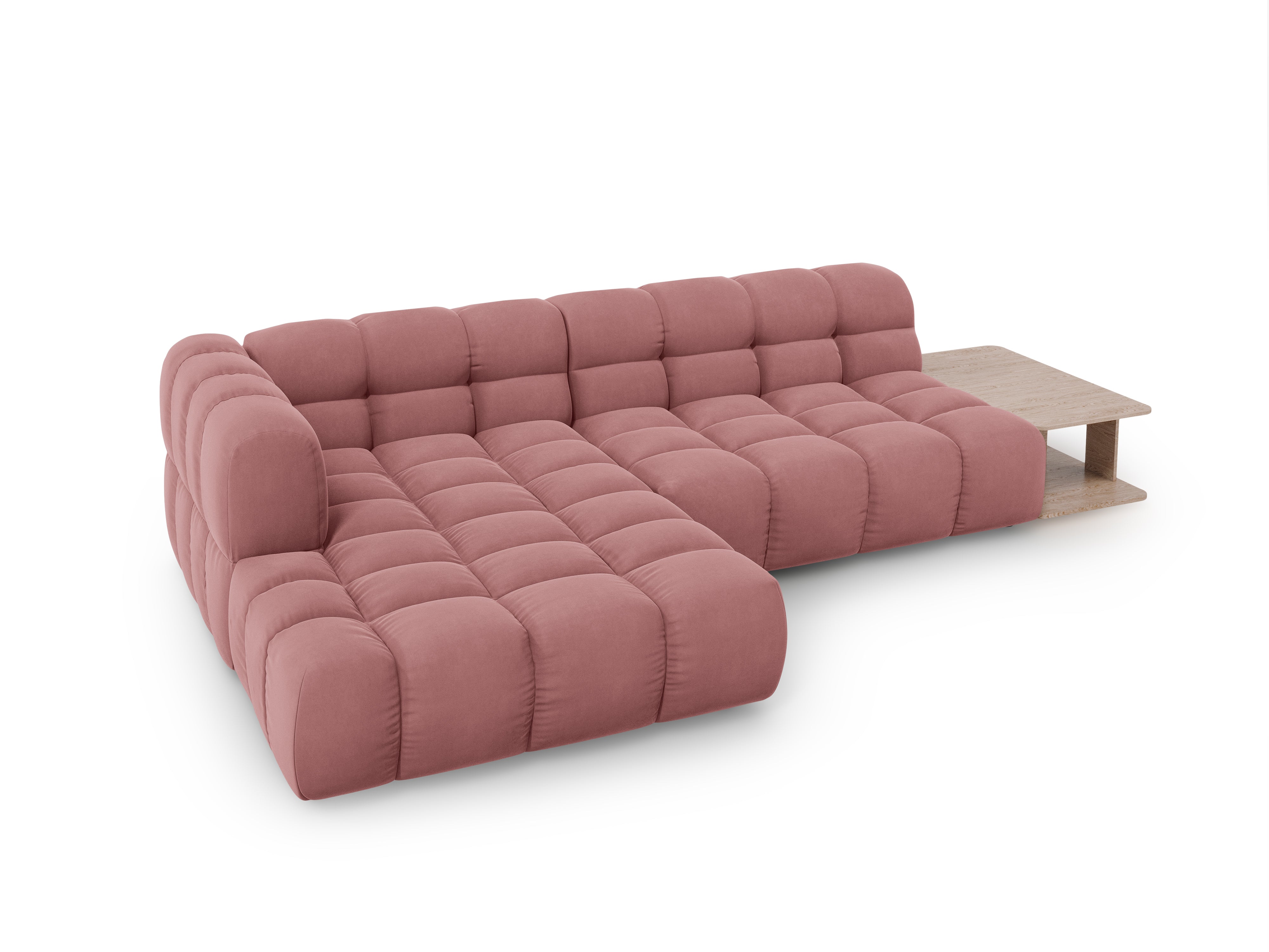 Narożnik aksamitny lewostronny 4-osobowy otwarty ze stolikiem SKY łososiowy Cosmopolitan Design Eye on Design