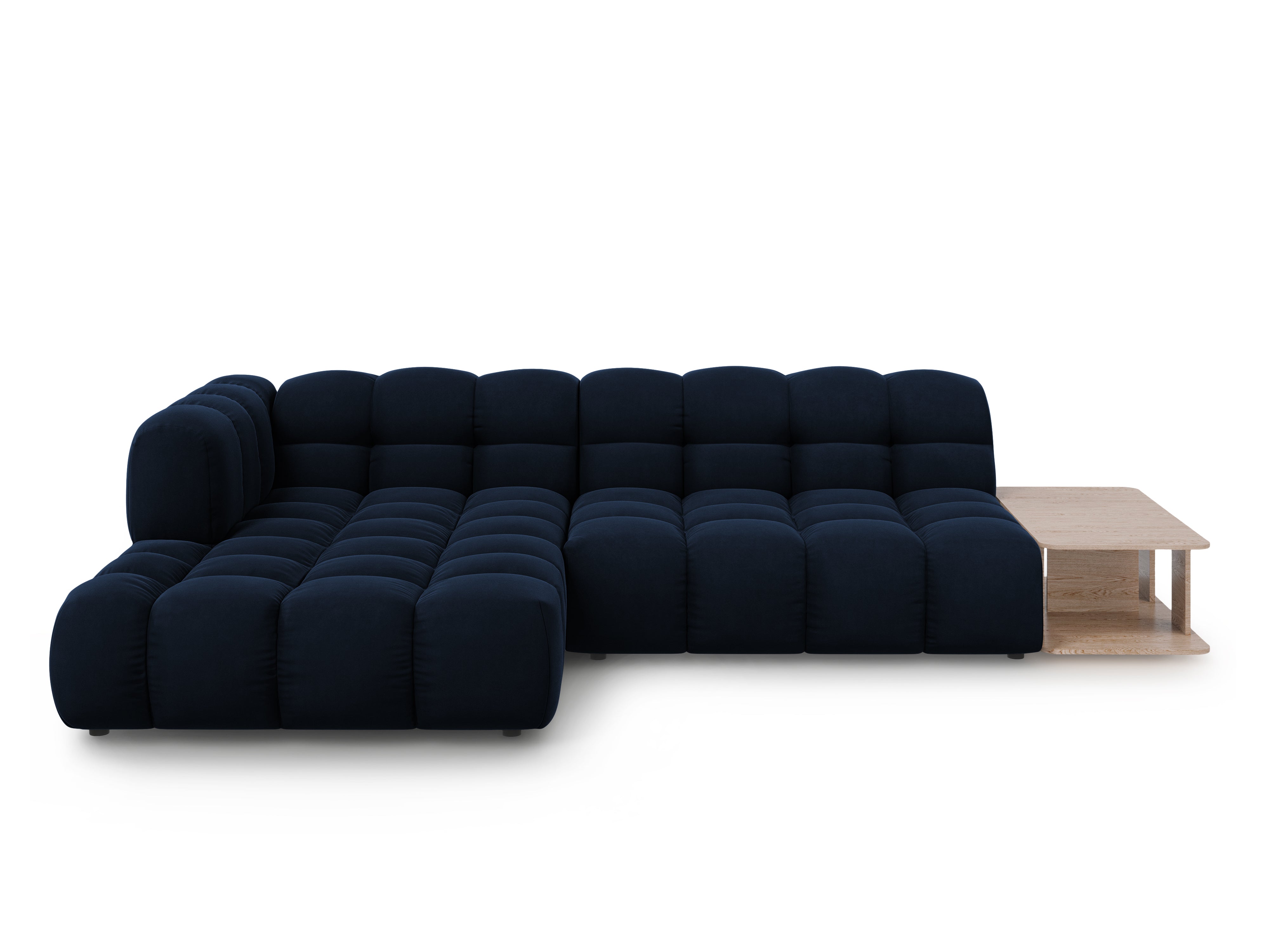 Narożnik aksamitny lewostronny 4-osobowy otwarty ze stolikiem SKY granat królewski Cosmopolitan Design Eye on Design
